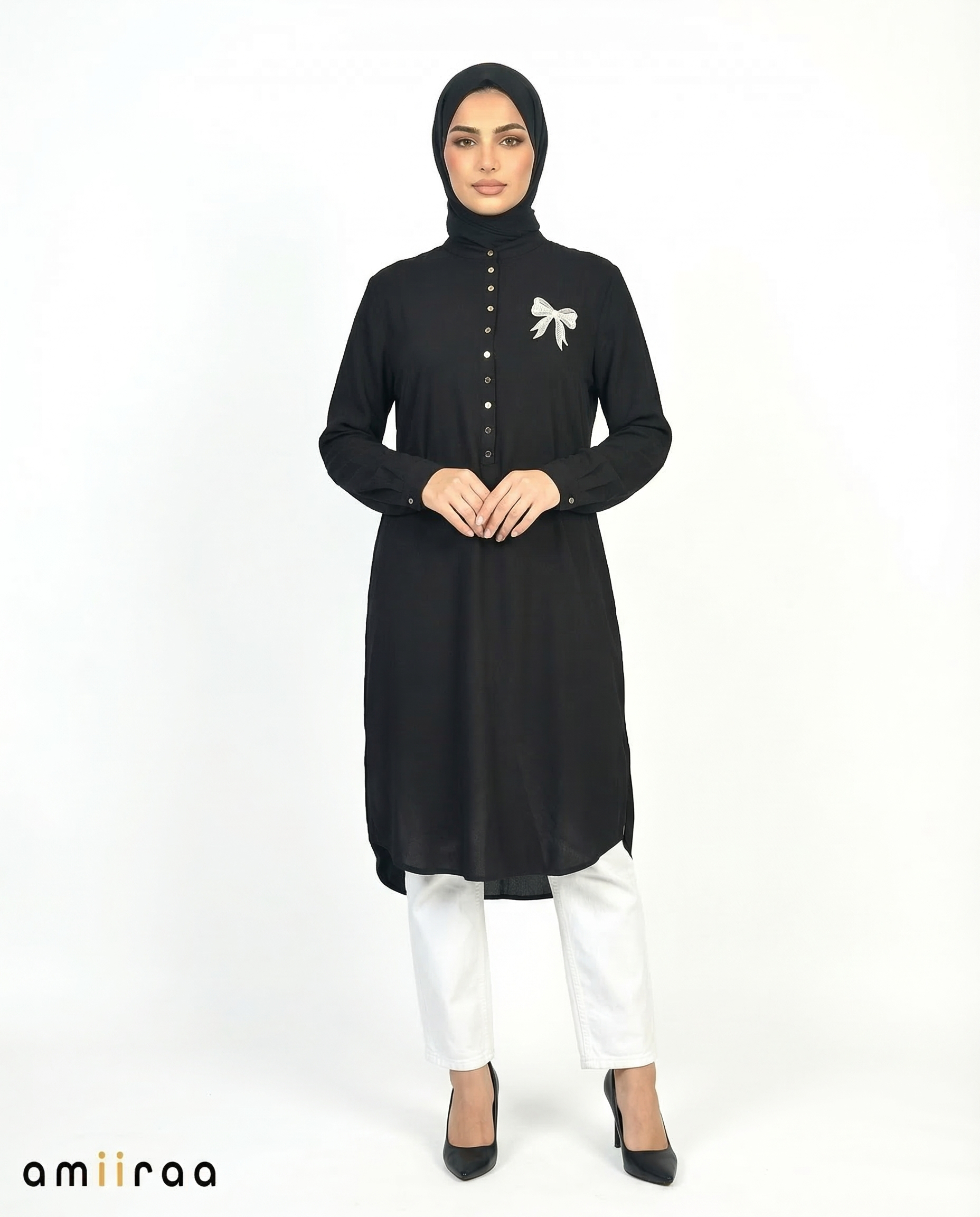 Tap Shoe Bow Embroided Modest Tunic Shirt
