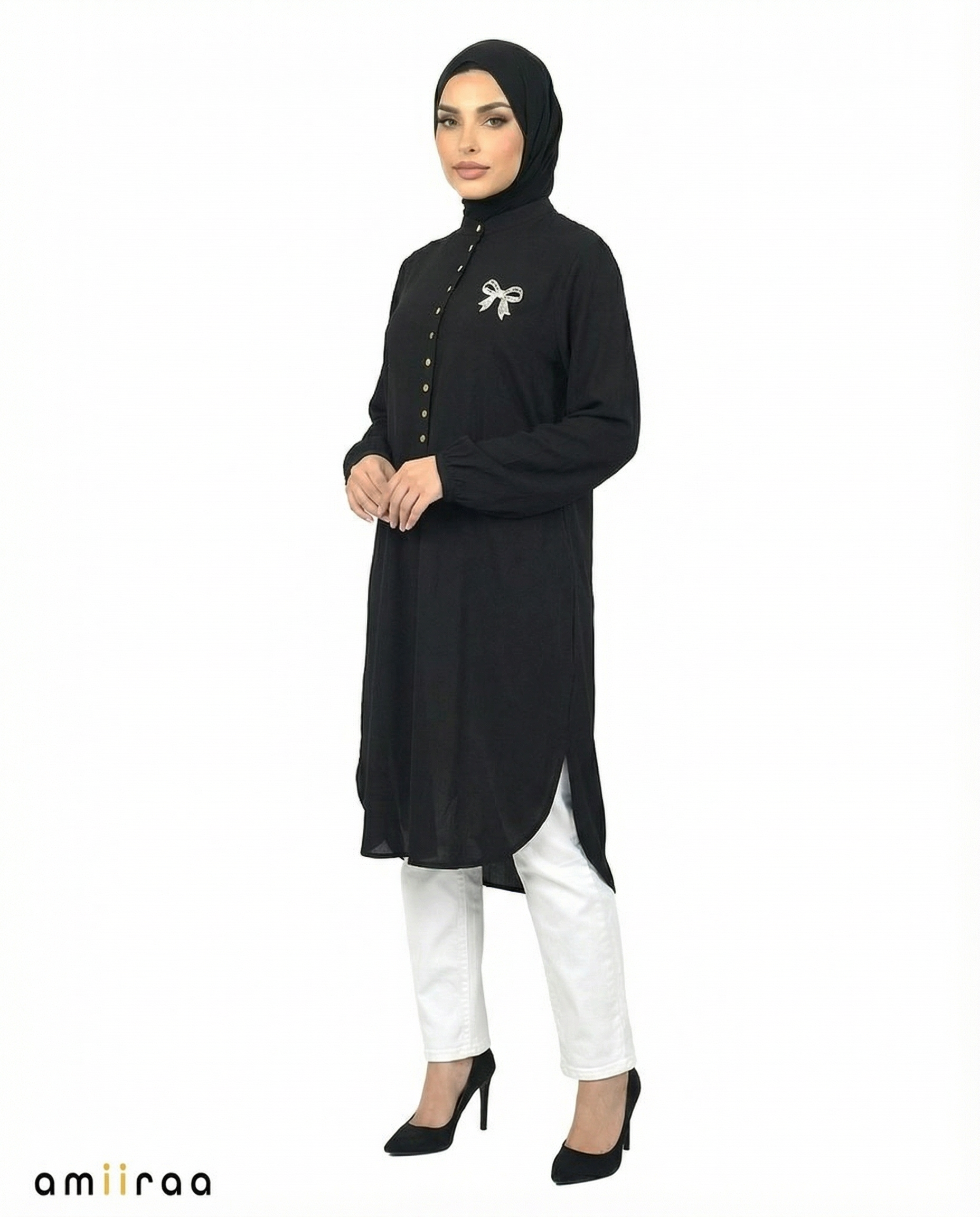 Tap Shoe Bow Embroided Modest Tunic Shirt