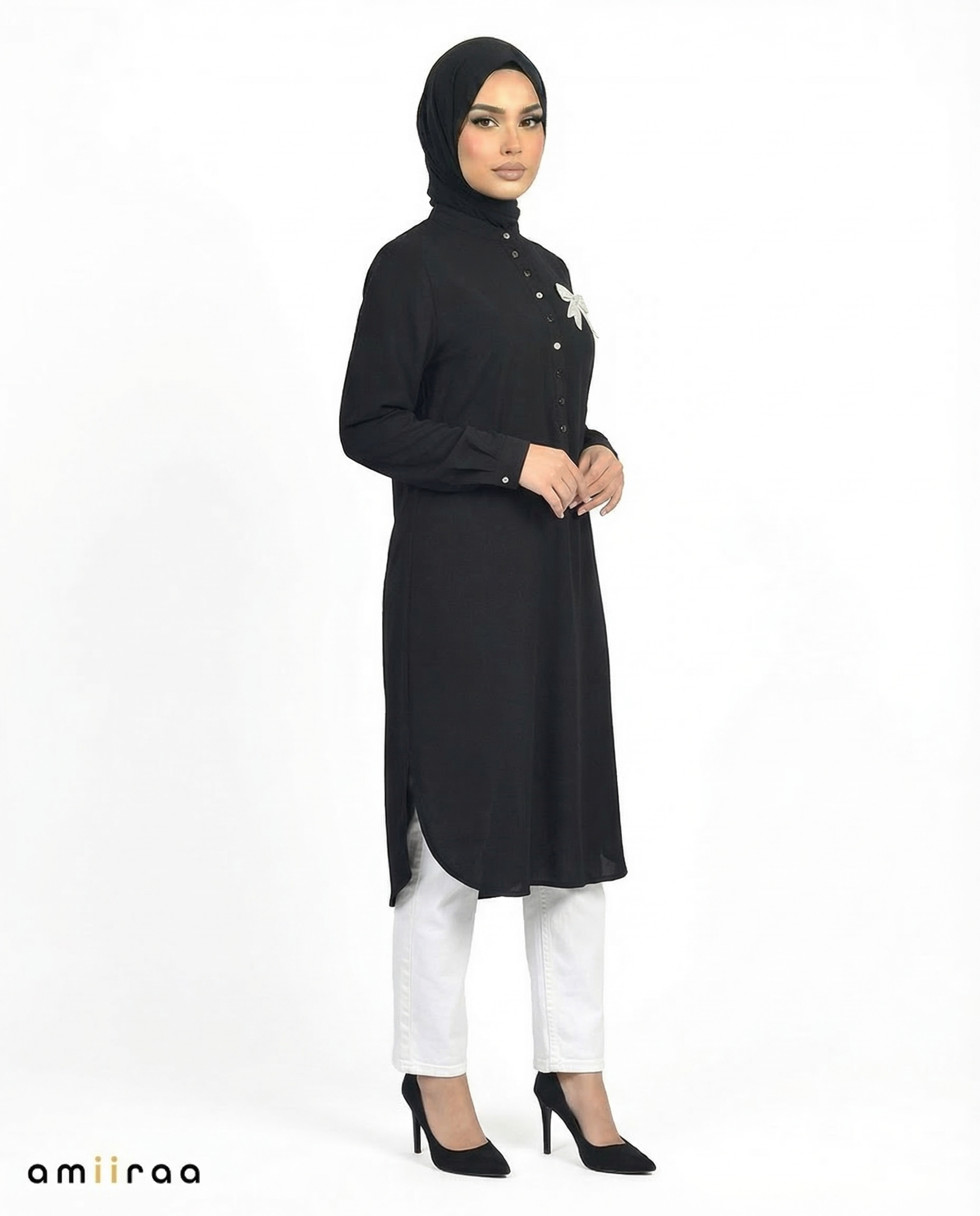 Tap Shoe Bow Embroided Modest Tunic Shirt