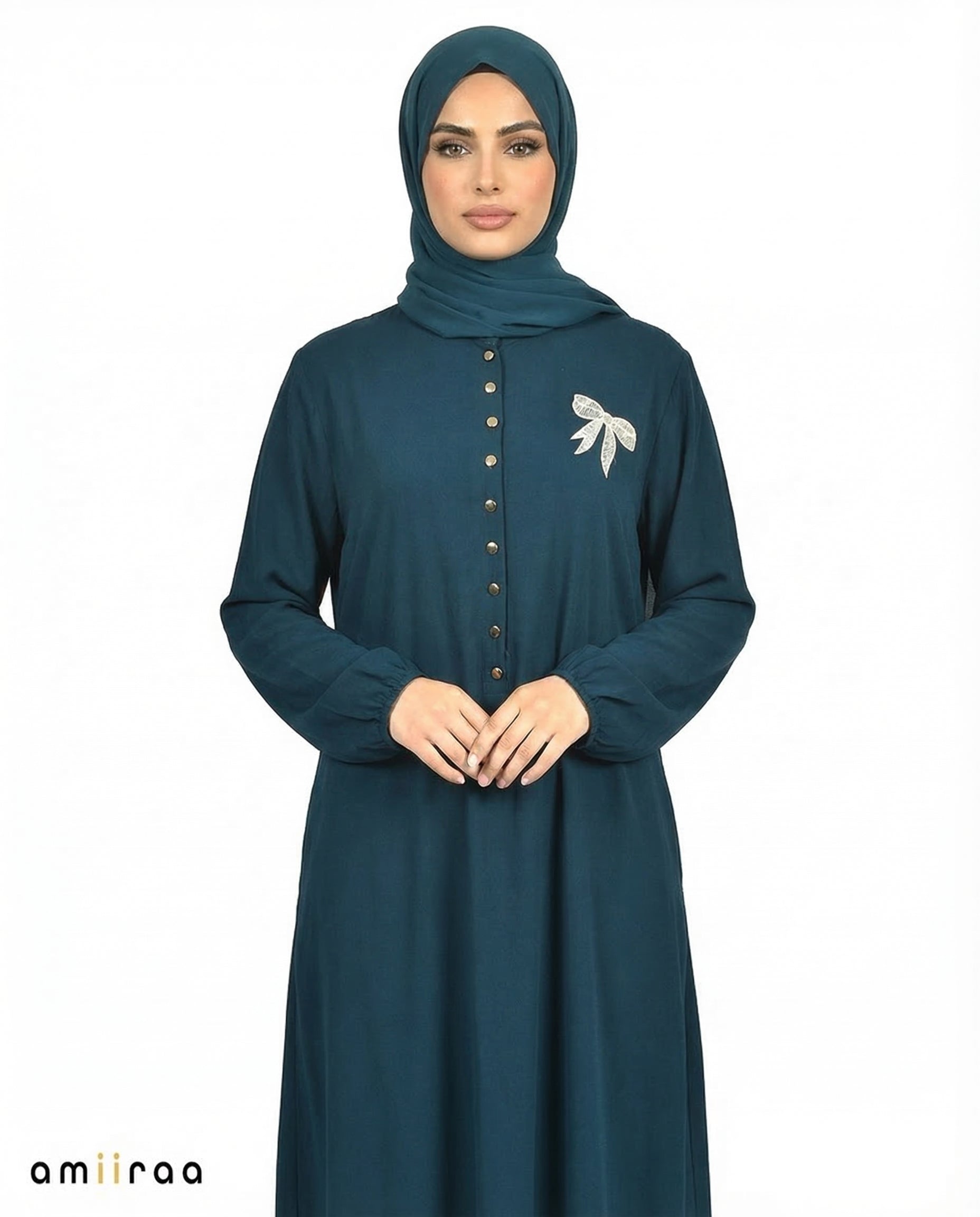 Reflecting Pond Bow Embroided Modest Tunic Shirt