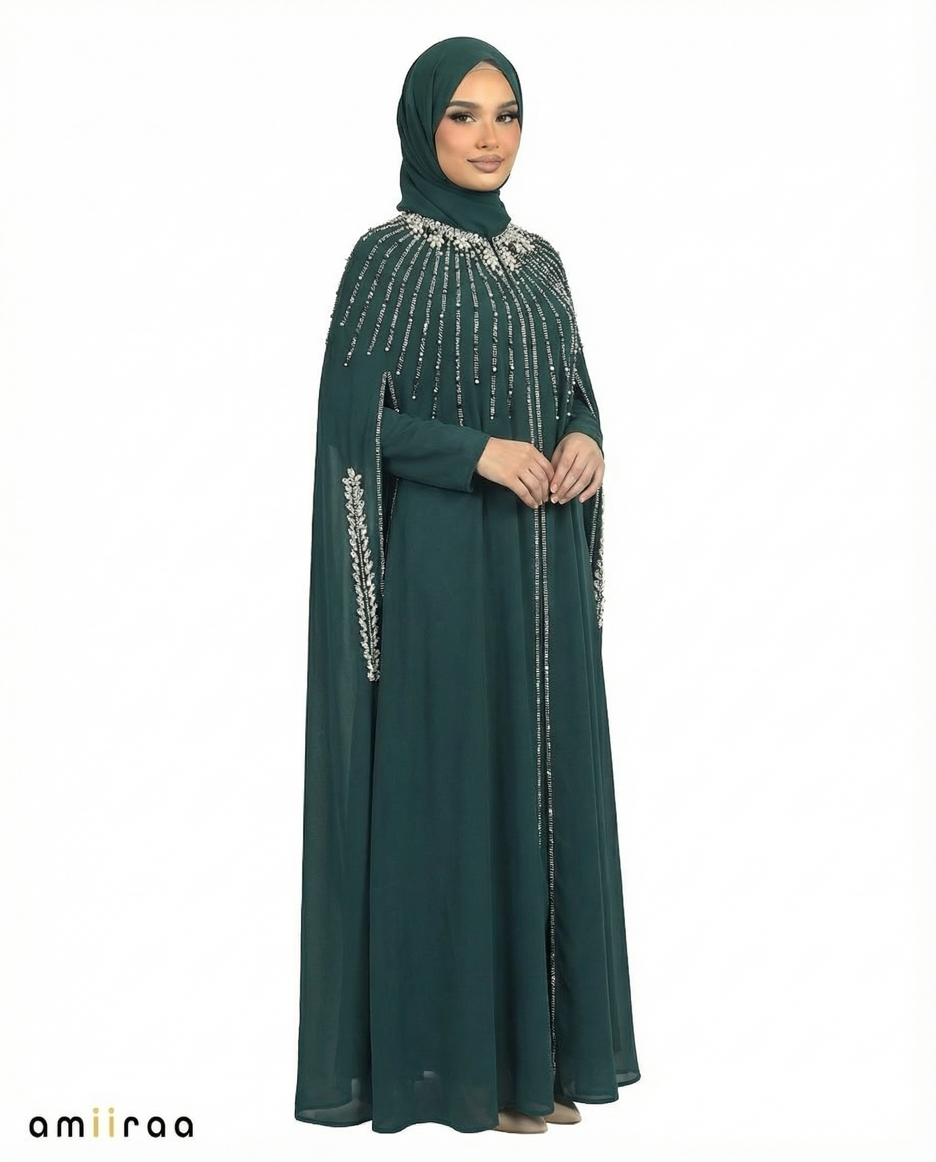 Ponderosa Pine Waterfall Beaded Two-Piece Cloak Abaya