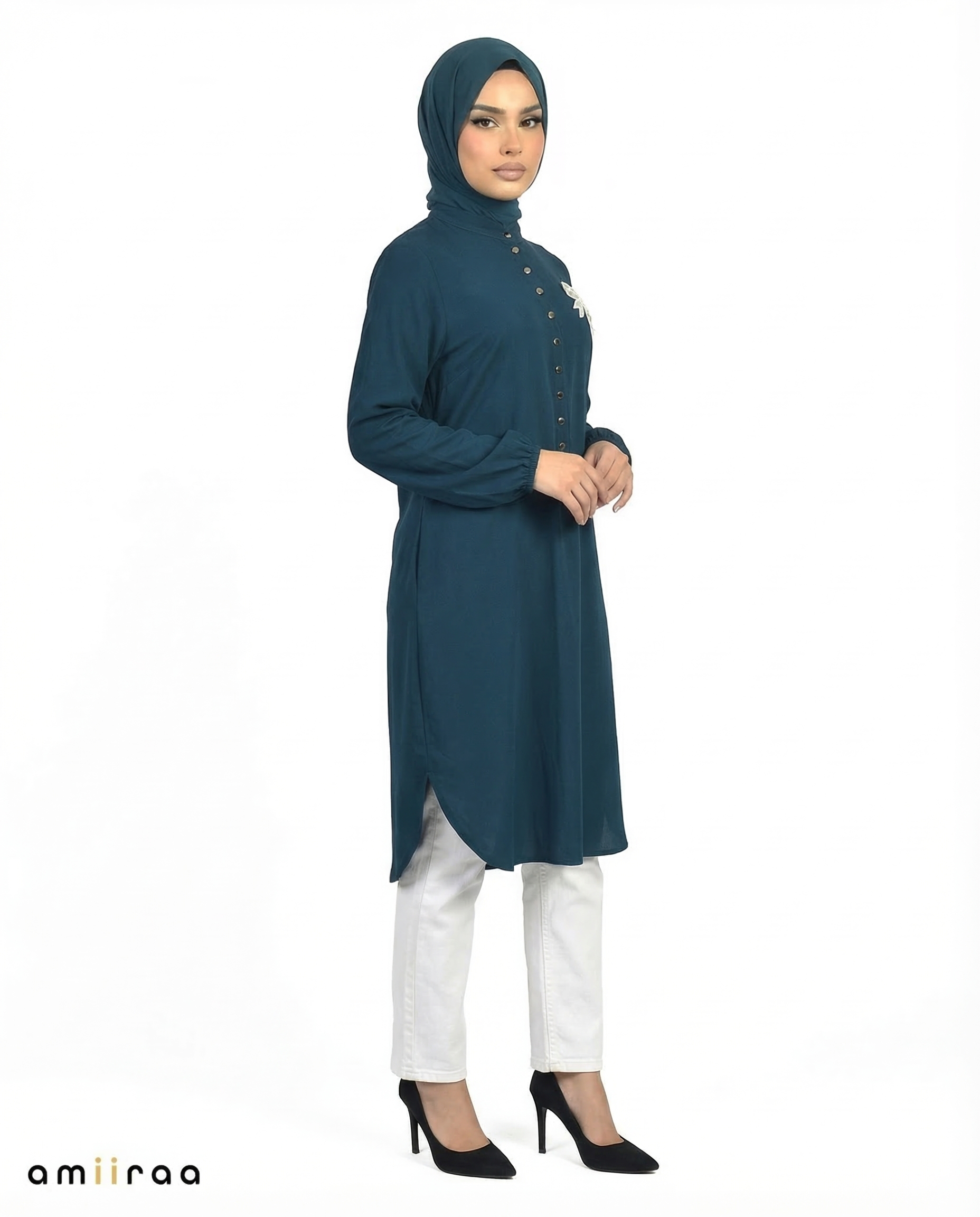 Reflecting Pond Bow Embroided Modest Tunic Shirt
