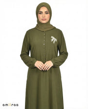 Rifle Green Bow Embroided Modest Tunic Shirt