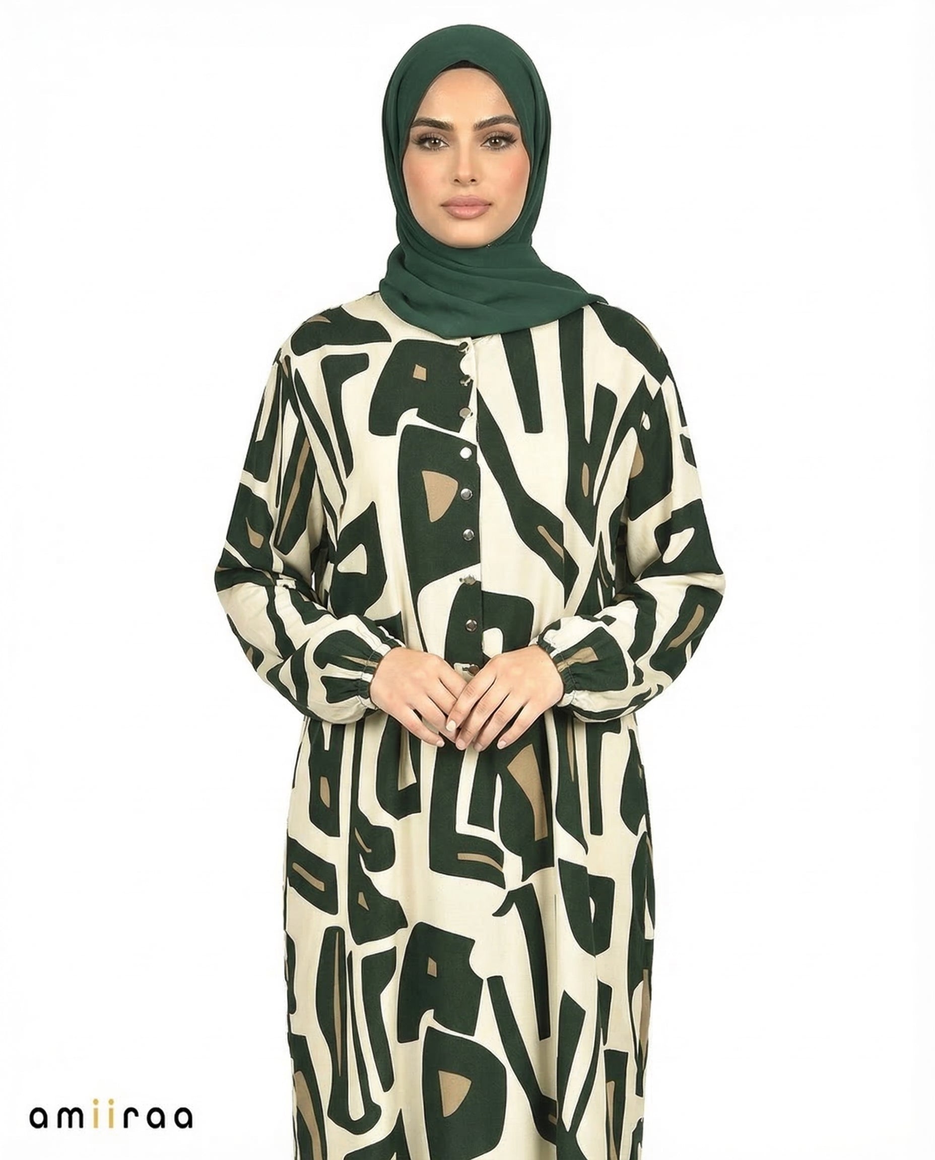 Pine Grove Abstract Print Modest Longline Tunic Shirt