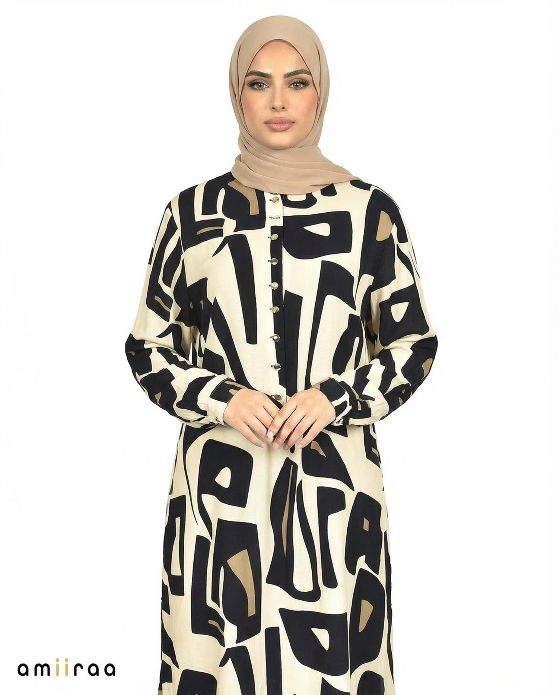 Sky Captain Abstract Print Modest Longline Tunic Shirt