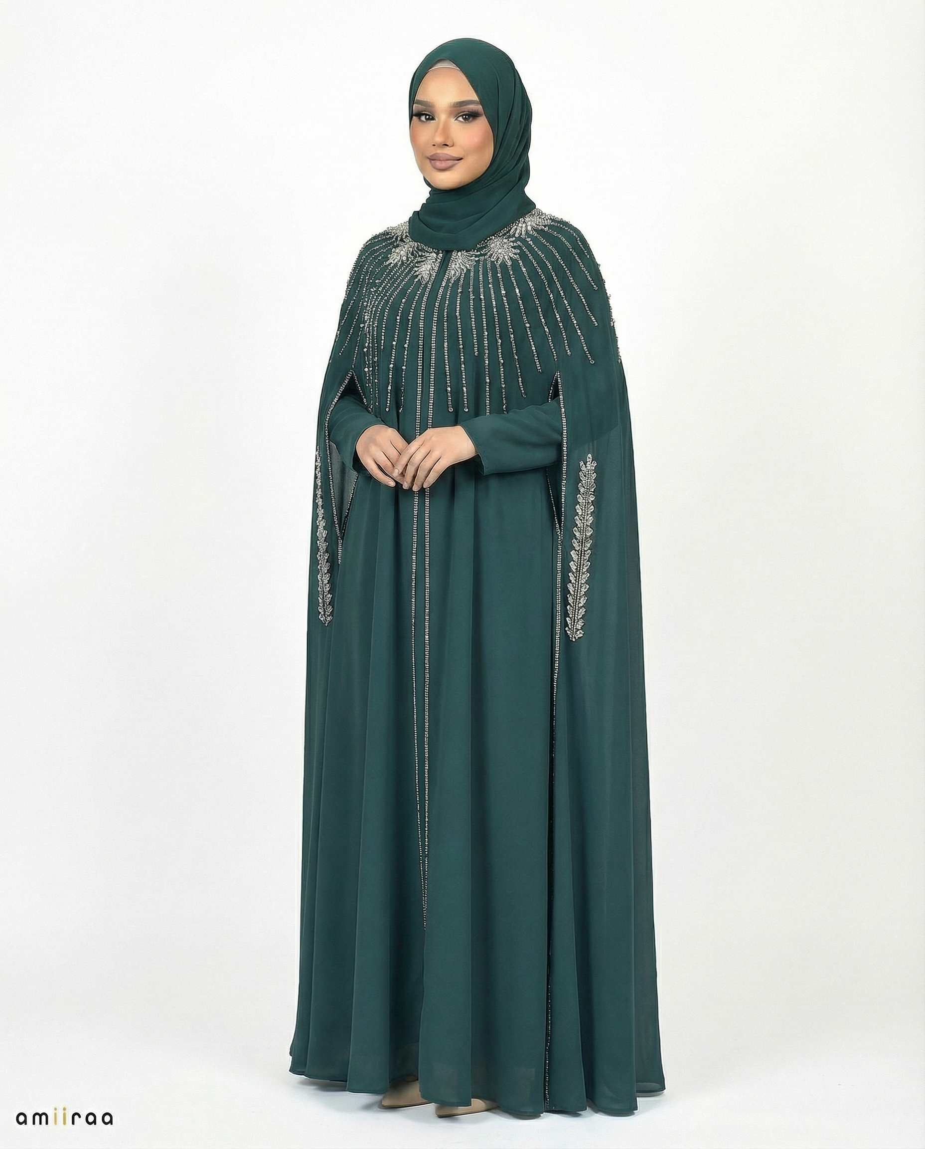 Ponderosa Pine Waterfall Beaded Two-Piece Cloak Abaya