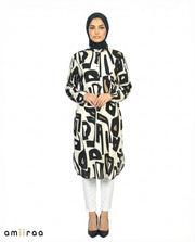 Tap Shoe Abstract Print Modest Longline Tunic Shirt