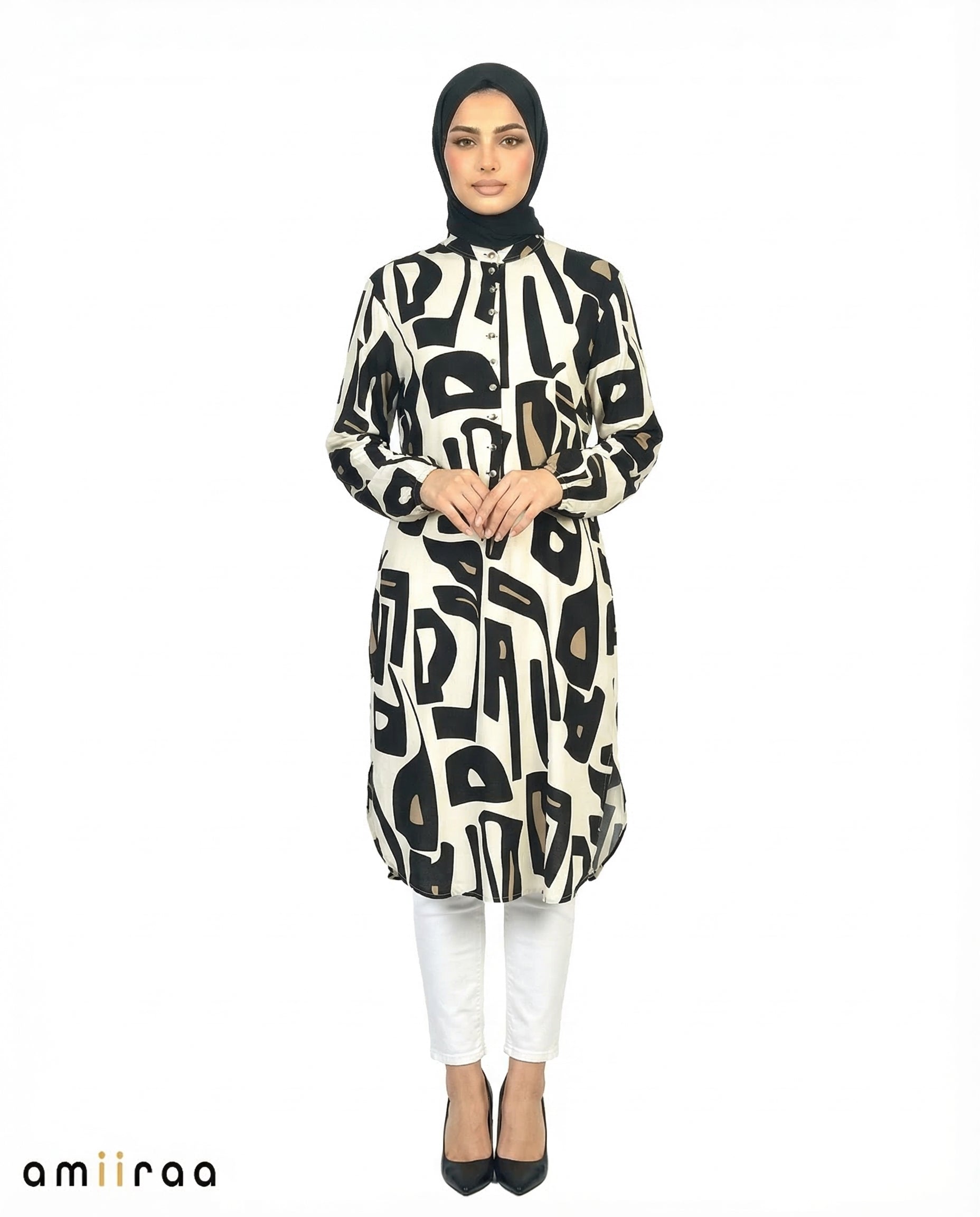 Tap Shoe Abstract Print Modest Longline Tunic Shirt