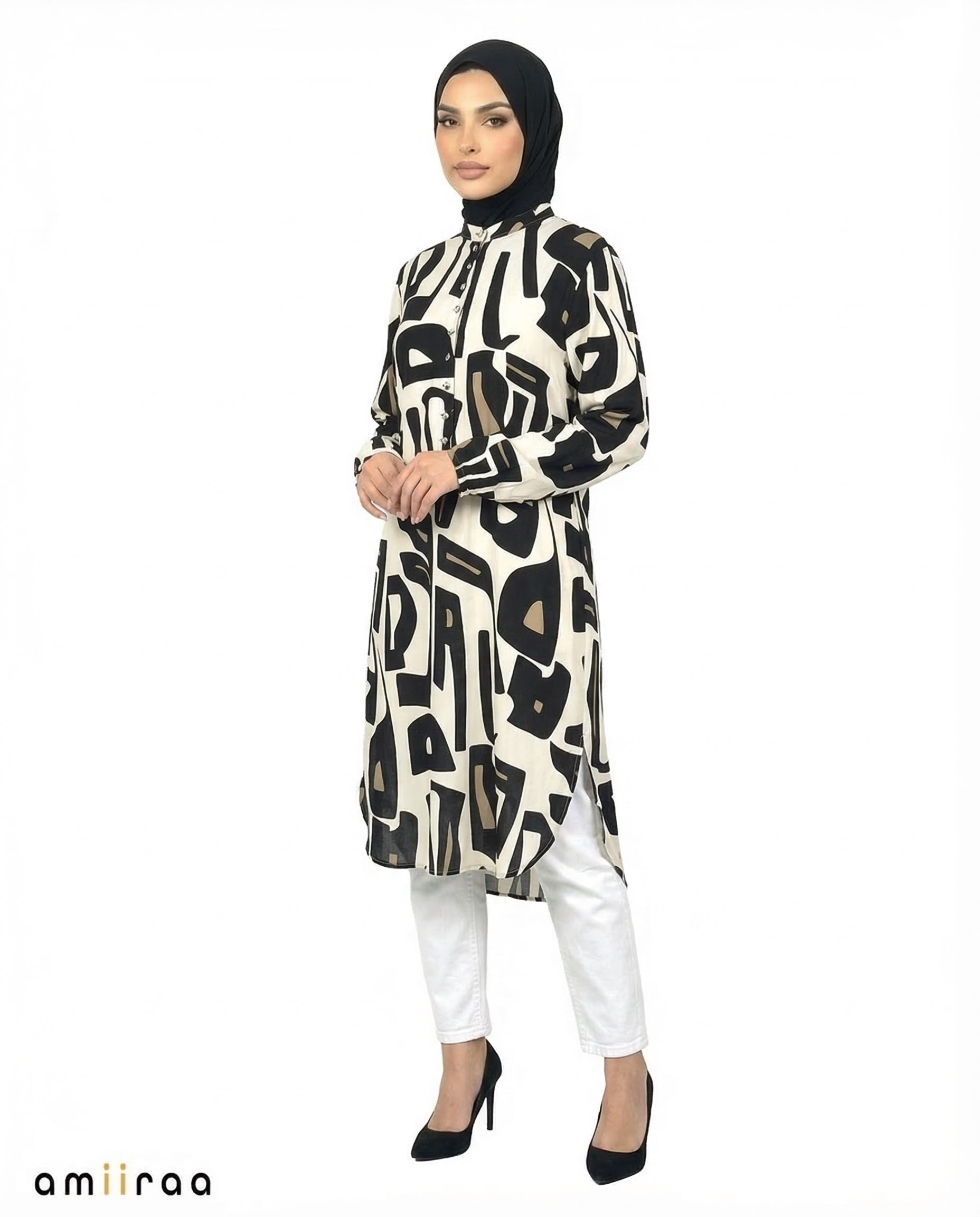 Tap Shoe Abstract Print Modest Longline Tunic Shirt