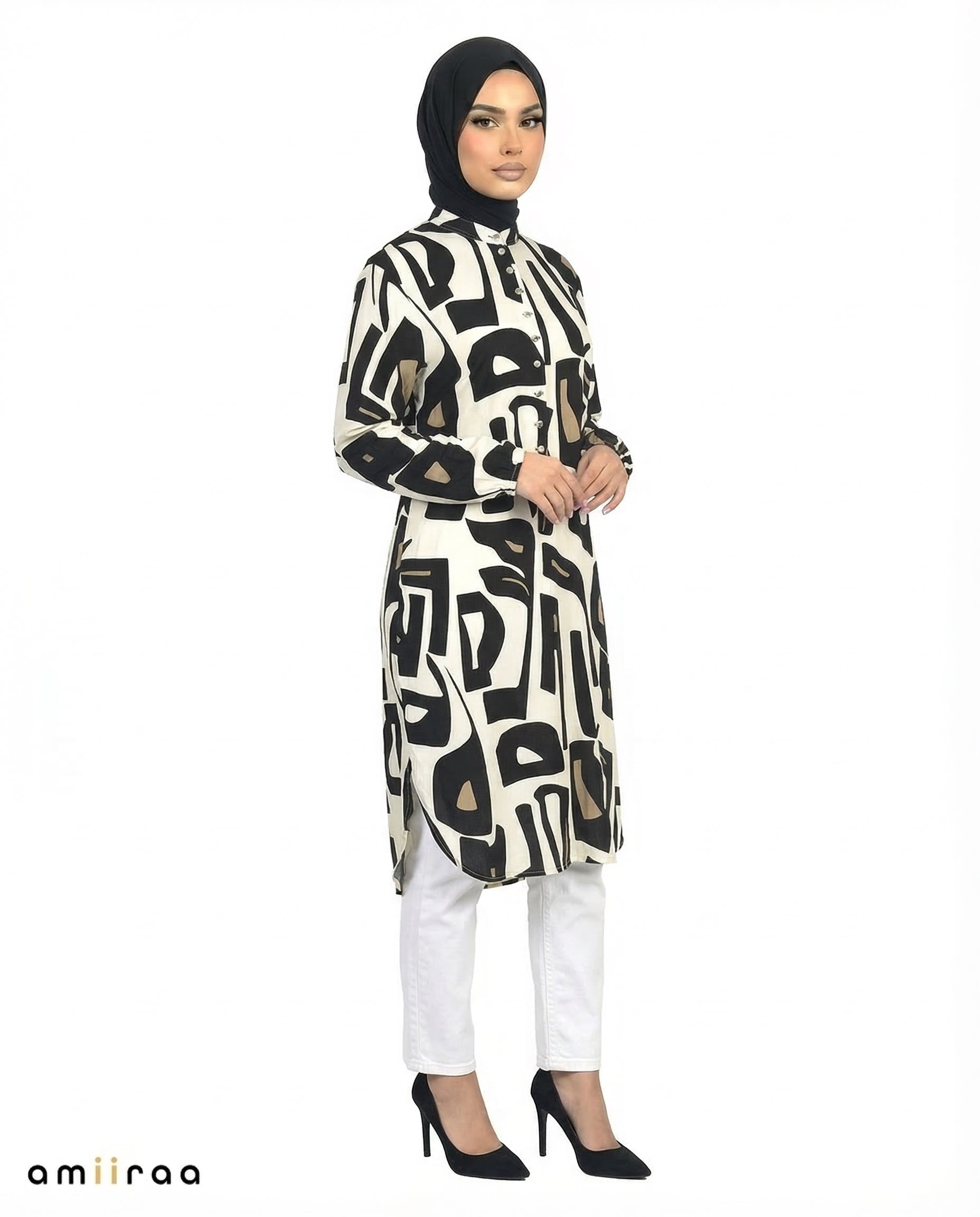 Tap Shoe Abstract Print Modest Longline Tunic Shirt