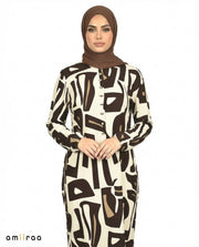 Espresso Abstract Print Modest Longline Tunic Shirt