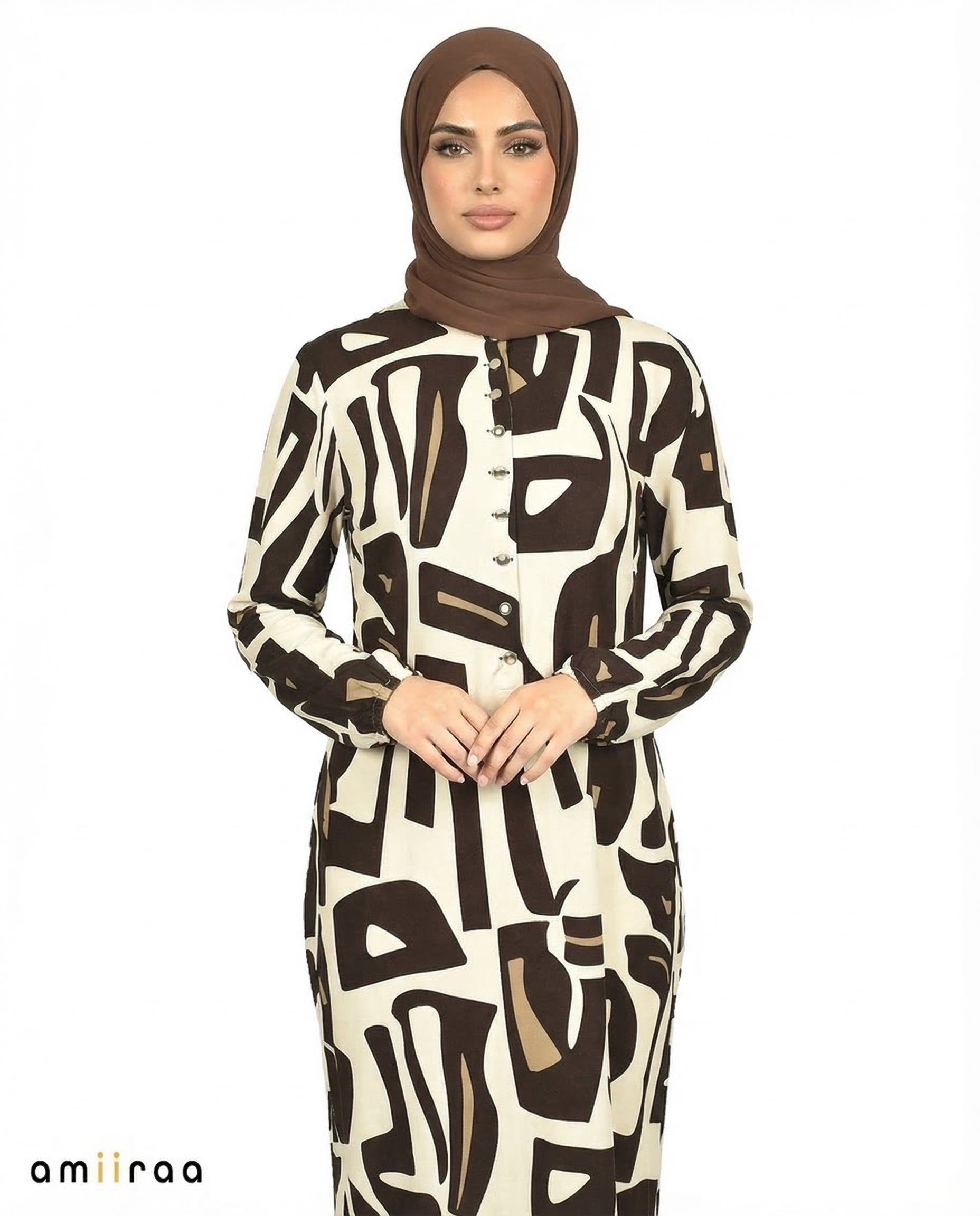 Espresso Abstract Print Modest Longline Tunic Shirt