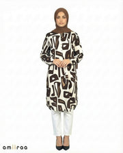 Espresso Abstract Print Modest Longline Tunic Shirt