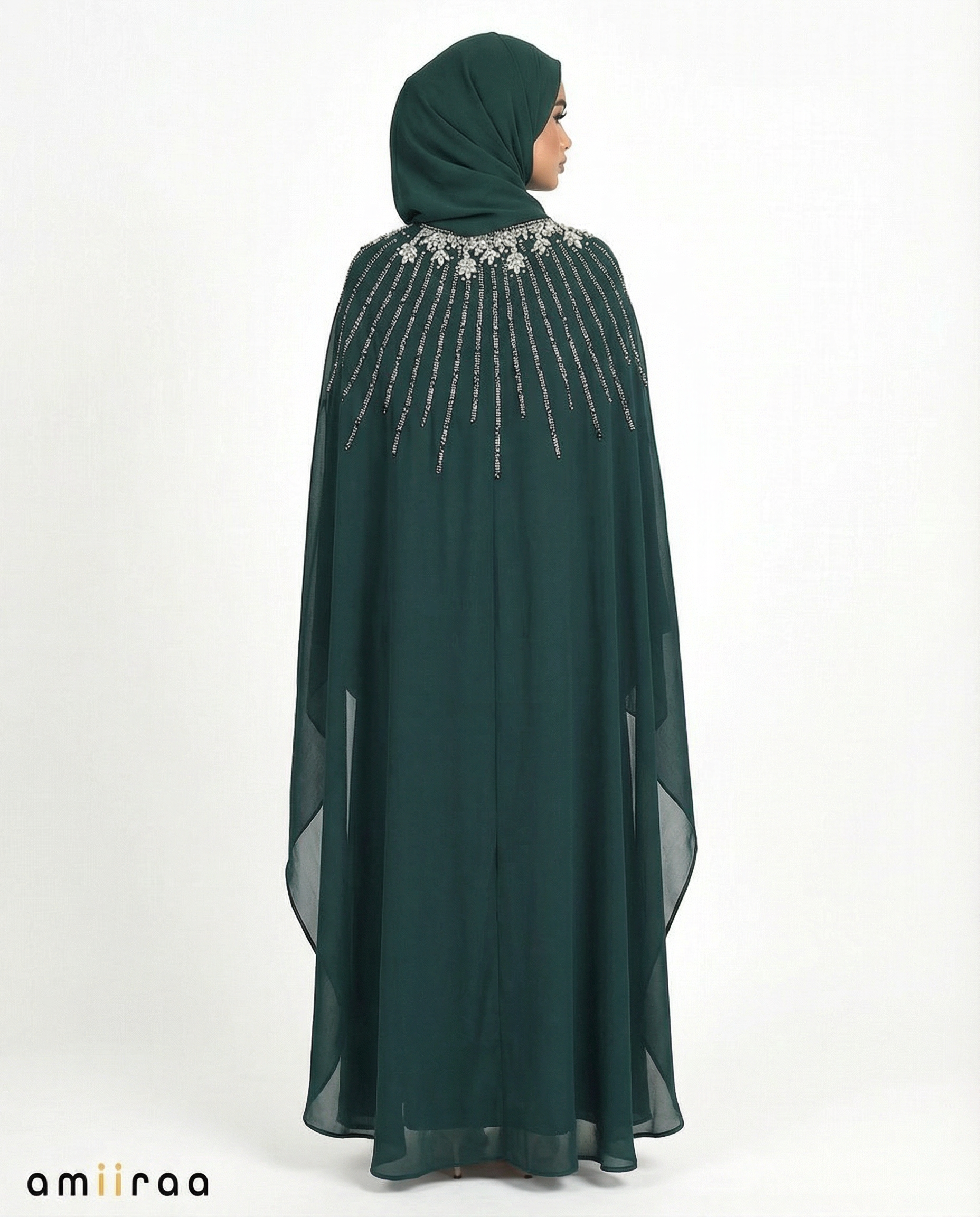 Ponderosa Pine Waterfall Beaded Two-Piece Cloak Abaya