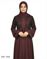 Winetasting Elegant Embellished Lace Bodice Full Length Abaya