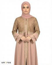 Malt Ball Elegant Embellished Lace Bodice Full Length Abaya