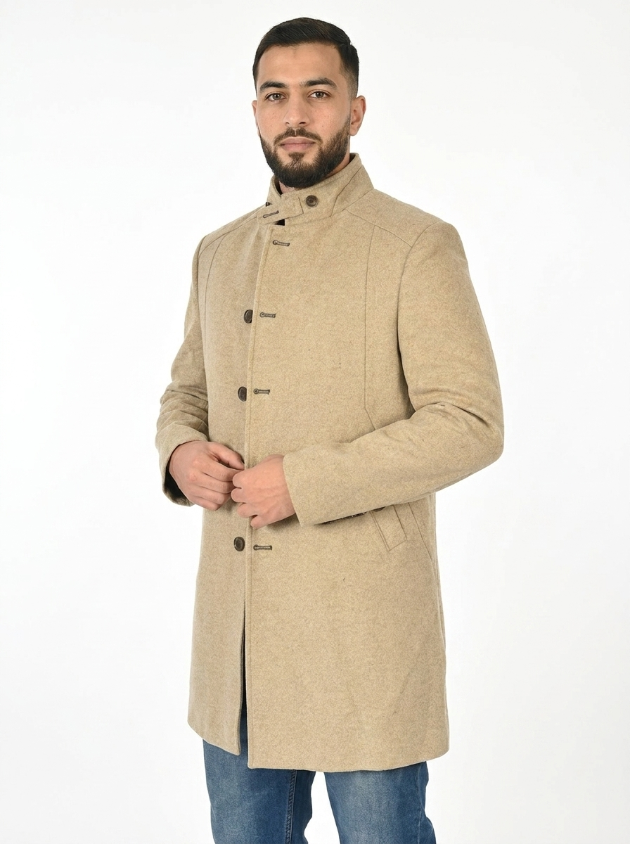 Weathered Teak  Men’s Premium Turkish High Collar Overcoat