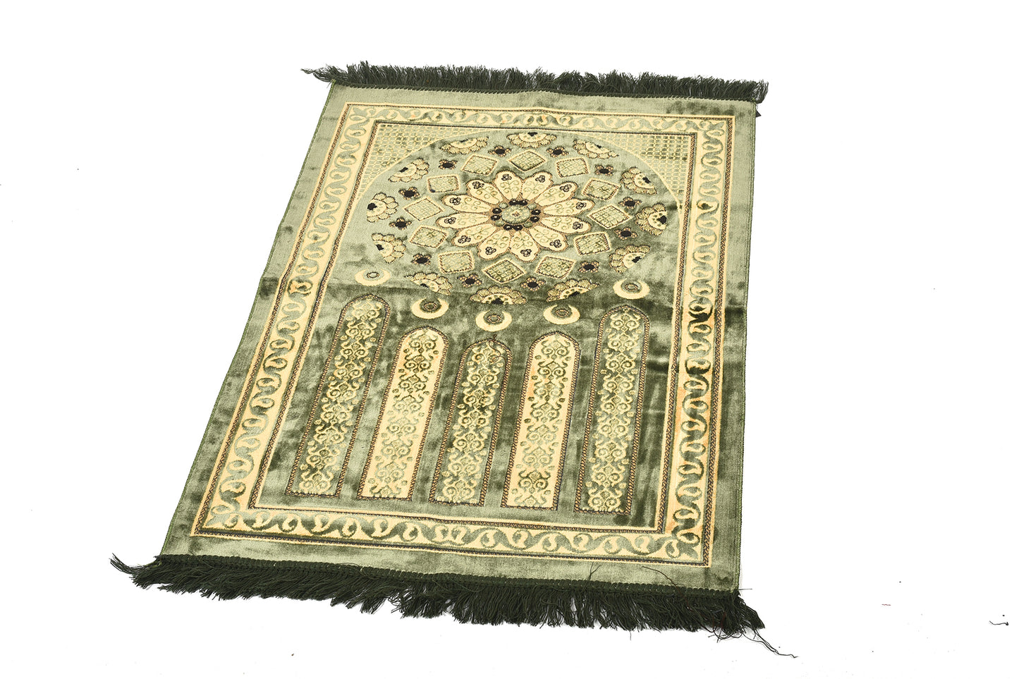 Elegant Prayer Rug – Olive Green with Ornamental Circular Design ( musallahs )