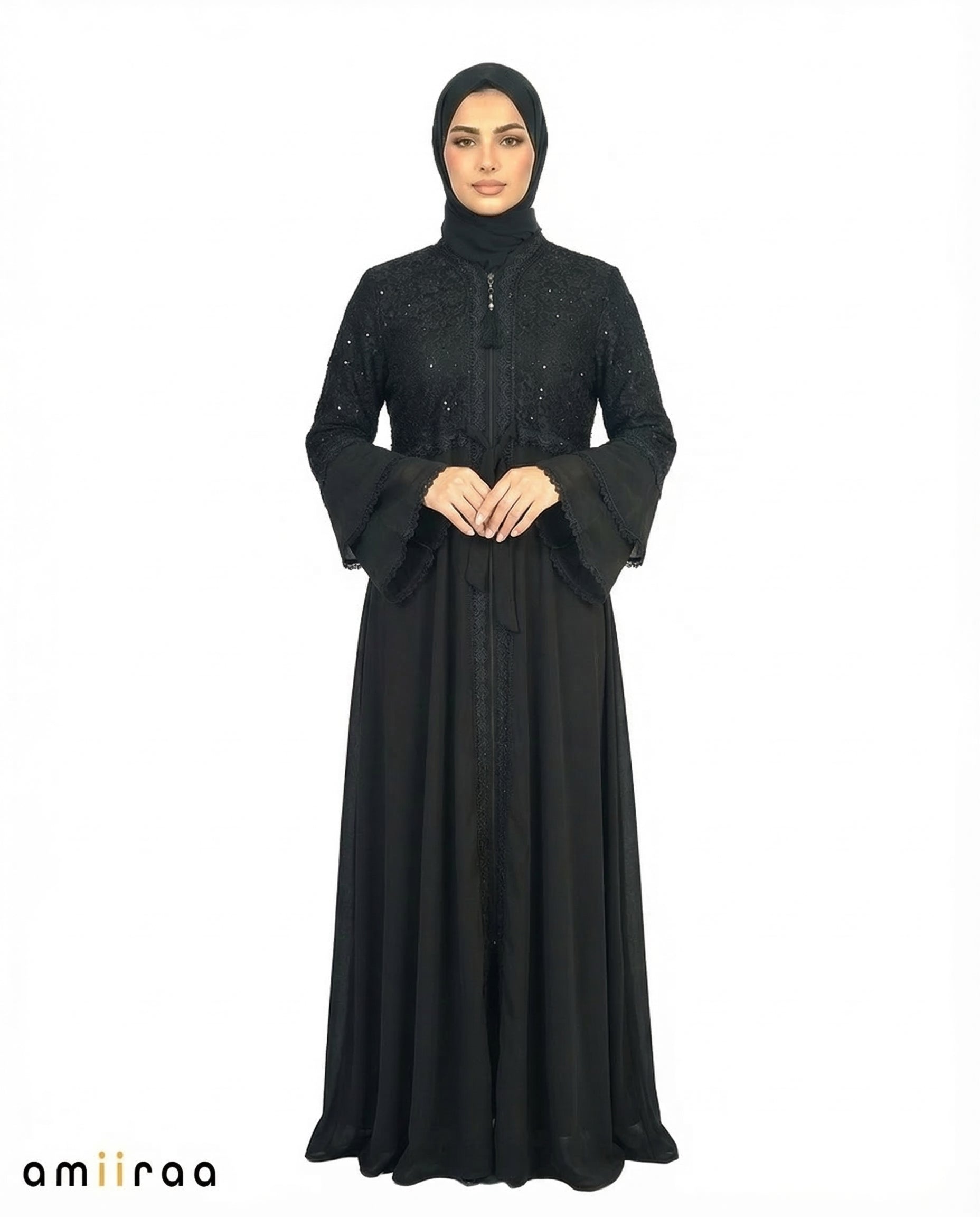 Tap Shoe Elegant Embellished Lace Bodice Full Length Abaya