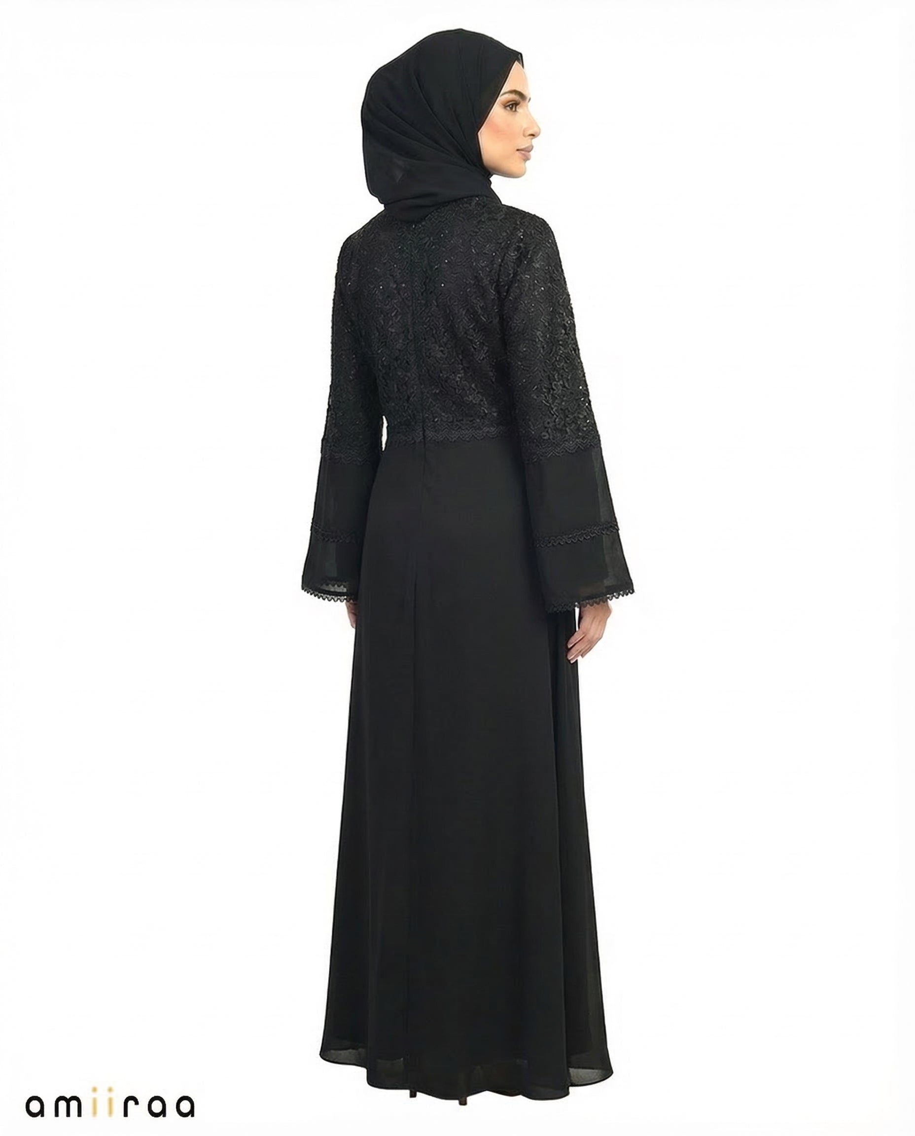 Tap Shoe Elegant Embellished Lace Bodice Full Length Abaya
