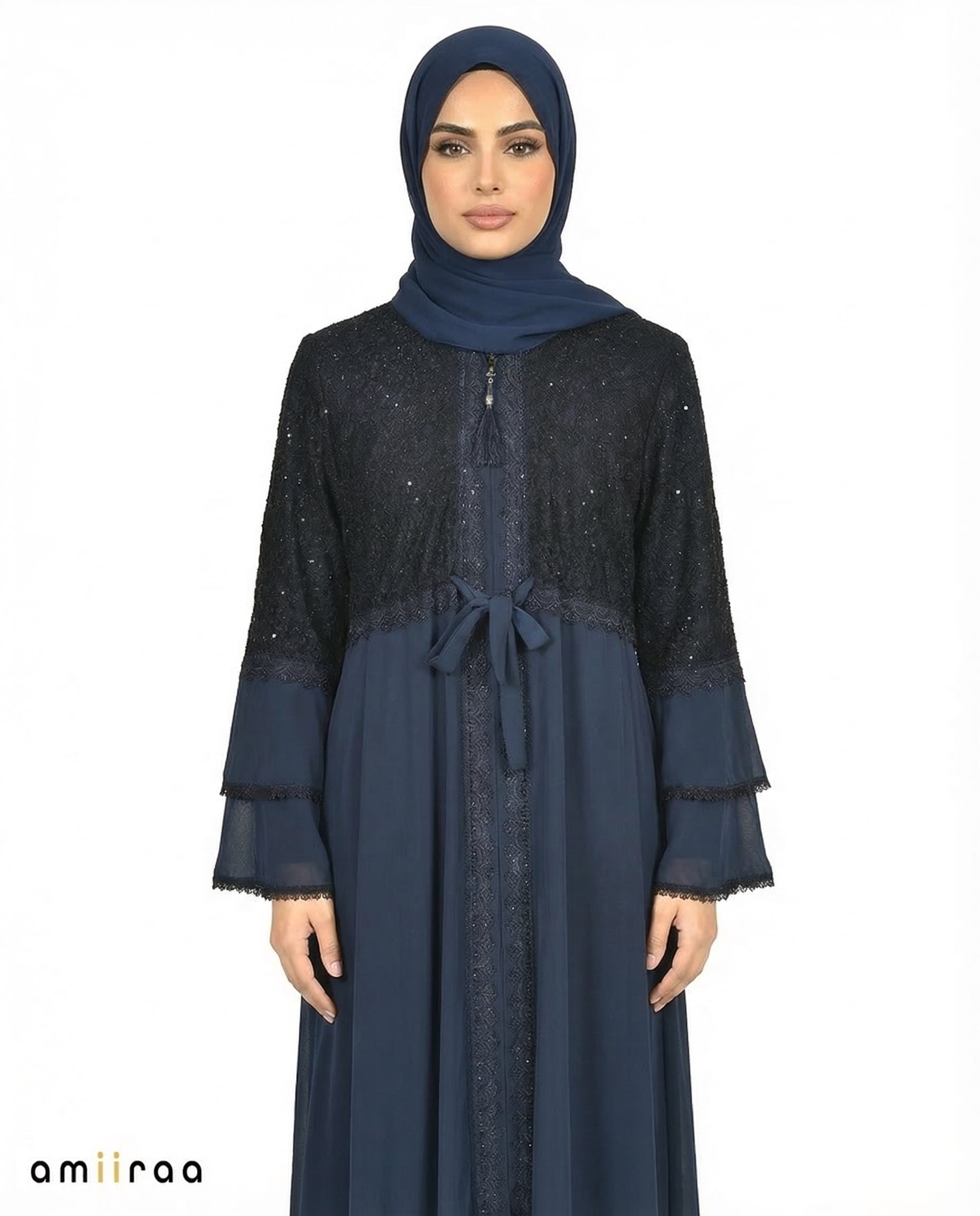Salute Elegant Embellished Lace Bodice Full Length Abaya