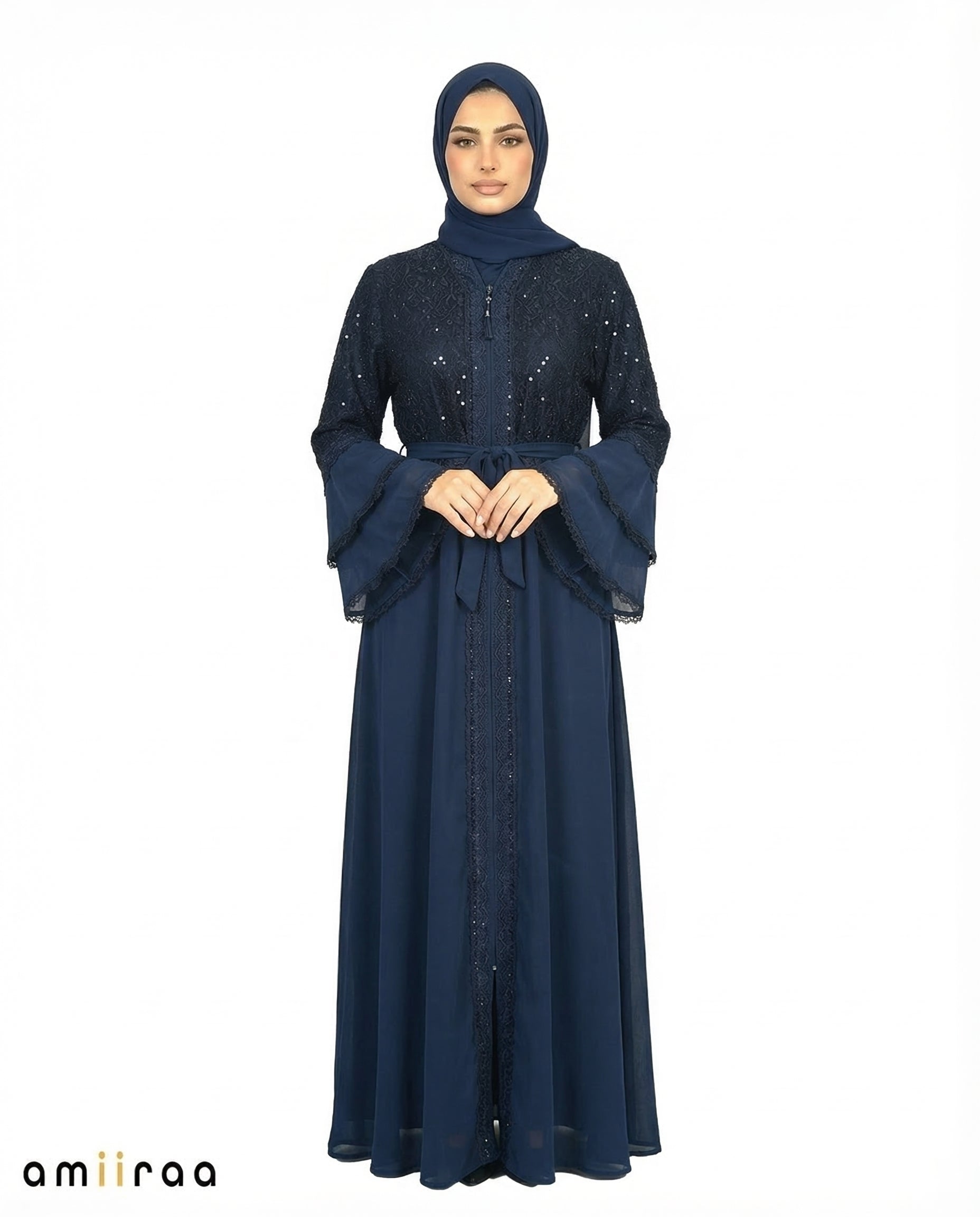 Salute Elegant Embellished Lace Bodice Full Length Abaya