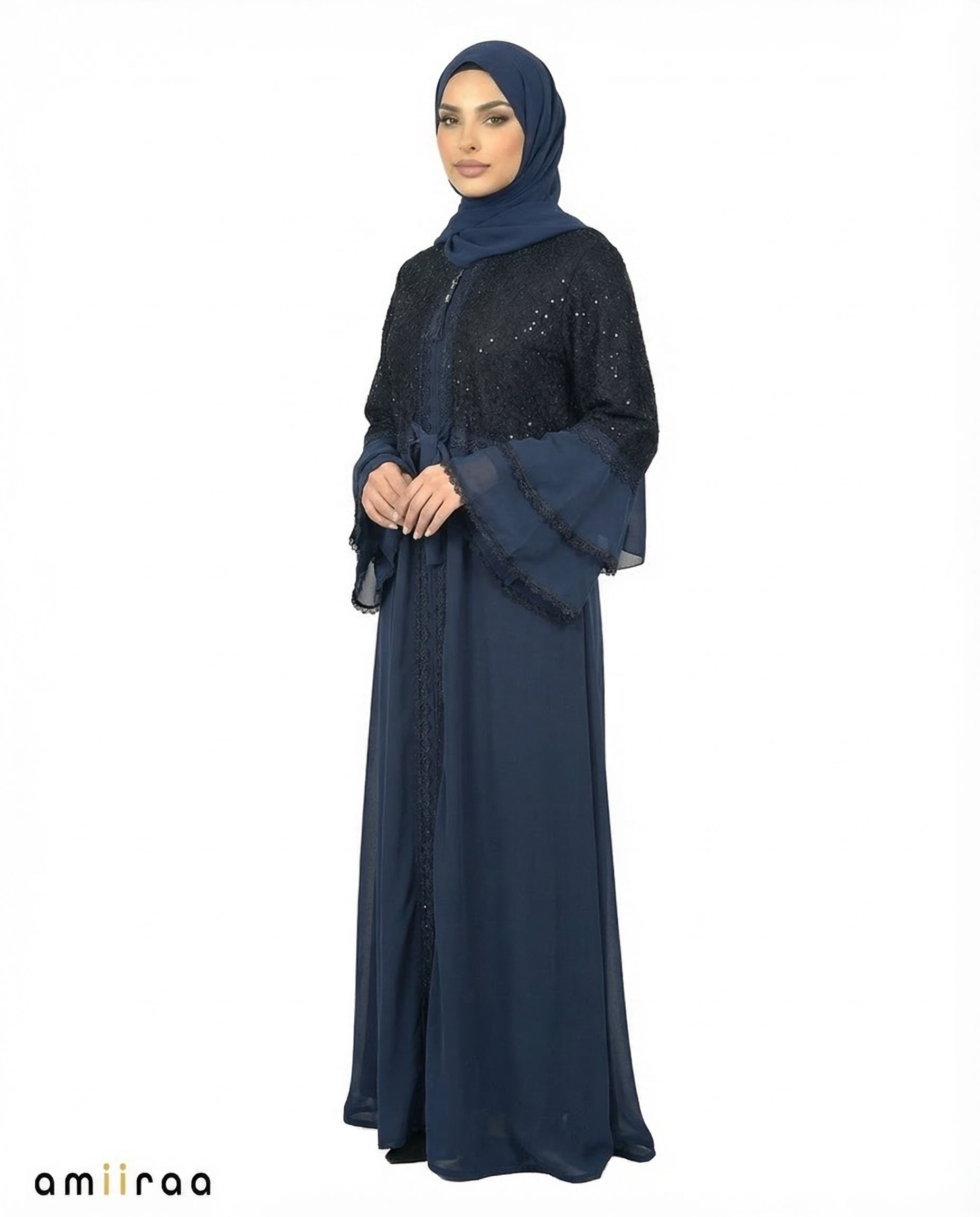 Salute Elegant Embellished Lace Bodice Full Length Abaya
