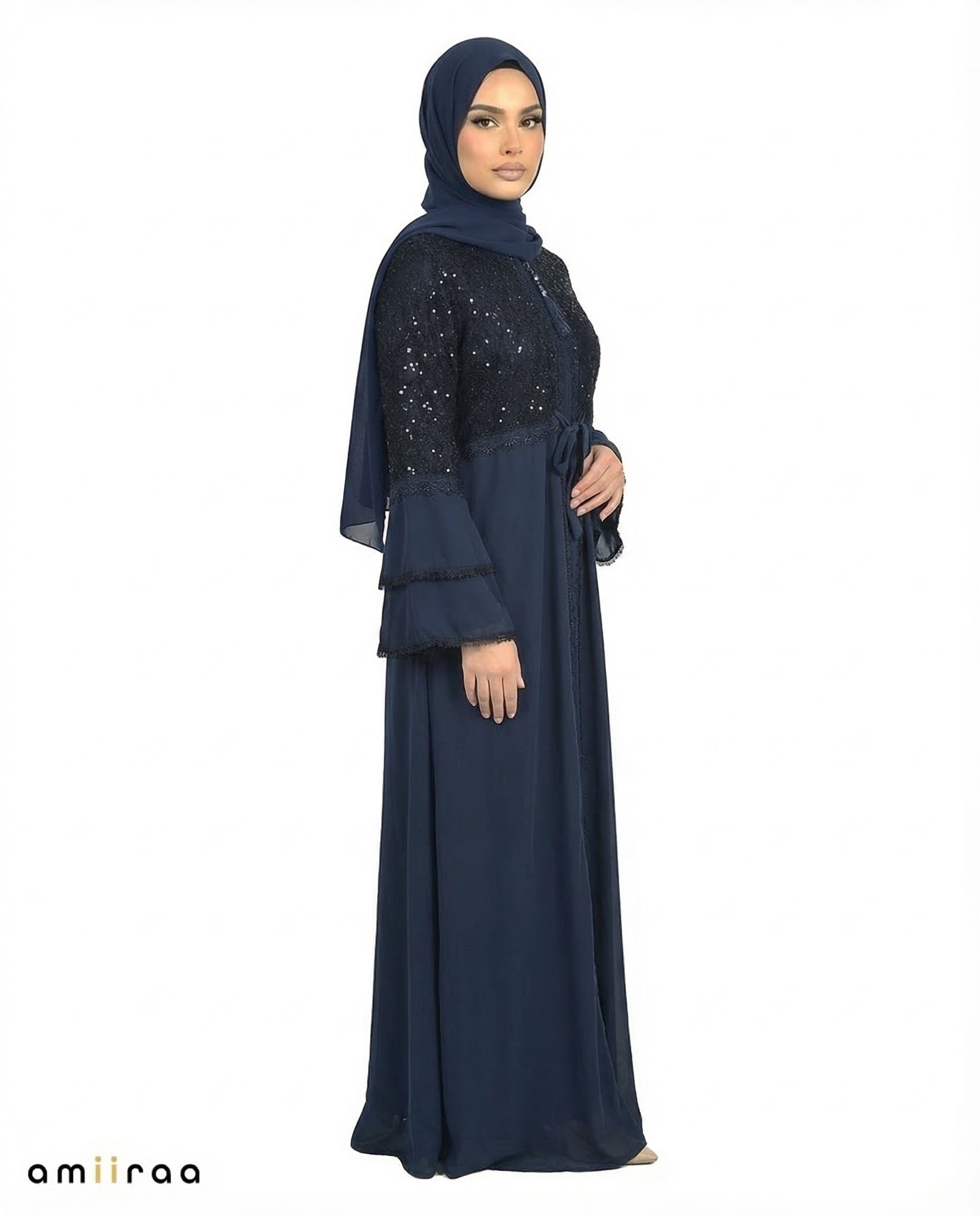 Salute Elegant Embellished Lace Bodice Full Length Abaya
