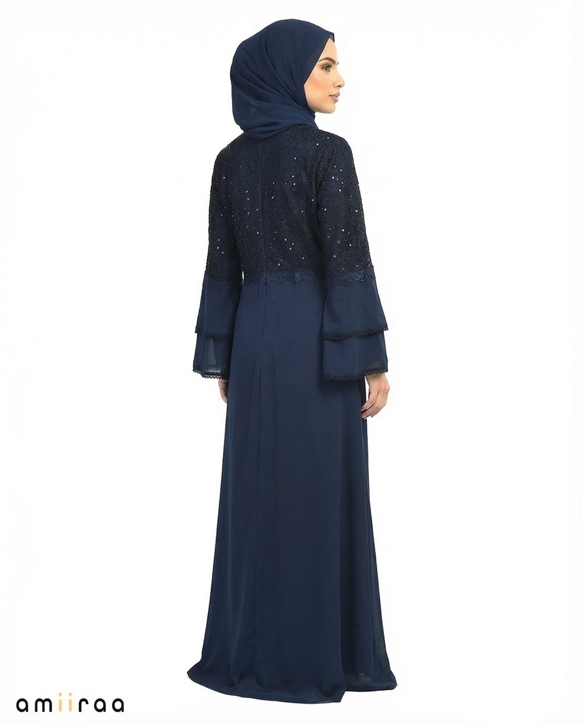 Salute Elegant Embellished Lace Bodice Full Length Abaya