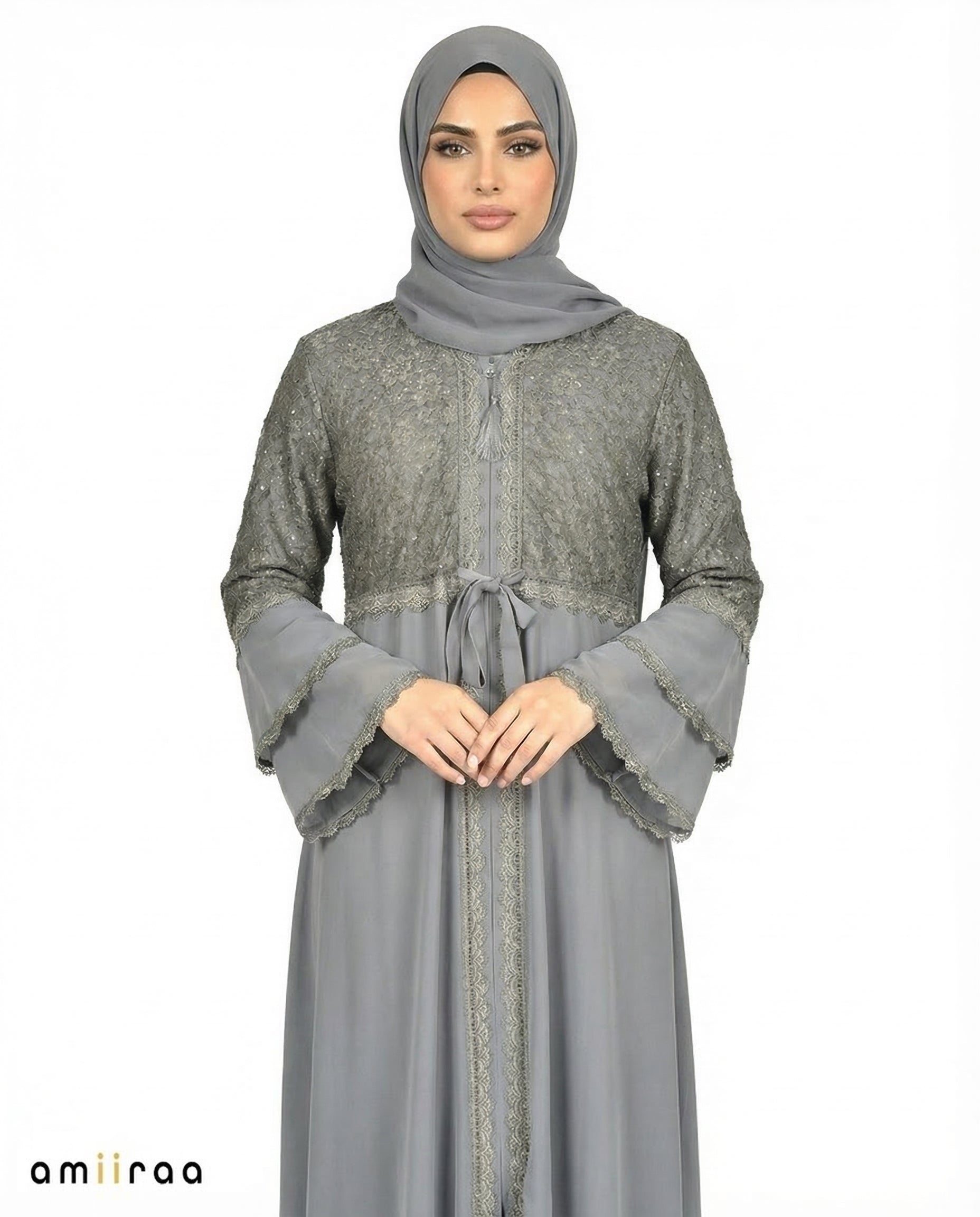 Iron Gate Elegant Embellished Lace Bodice Full Length Abaya