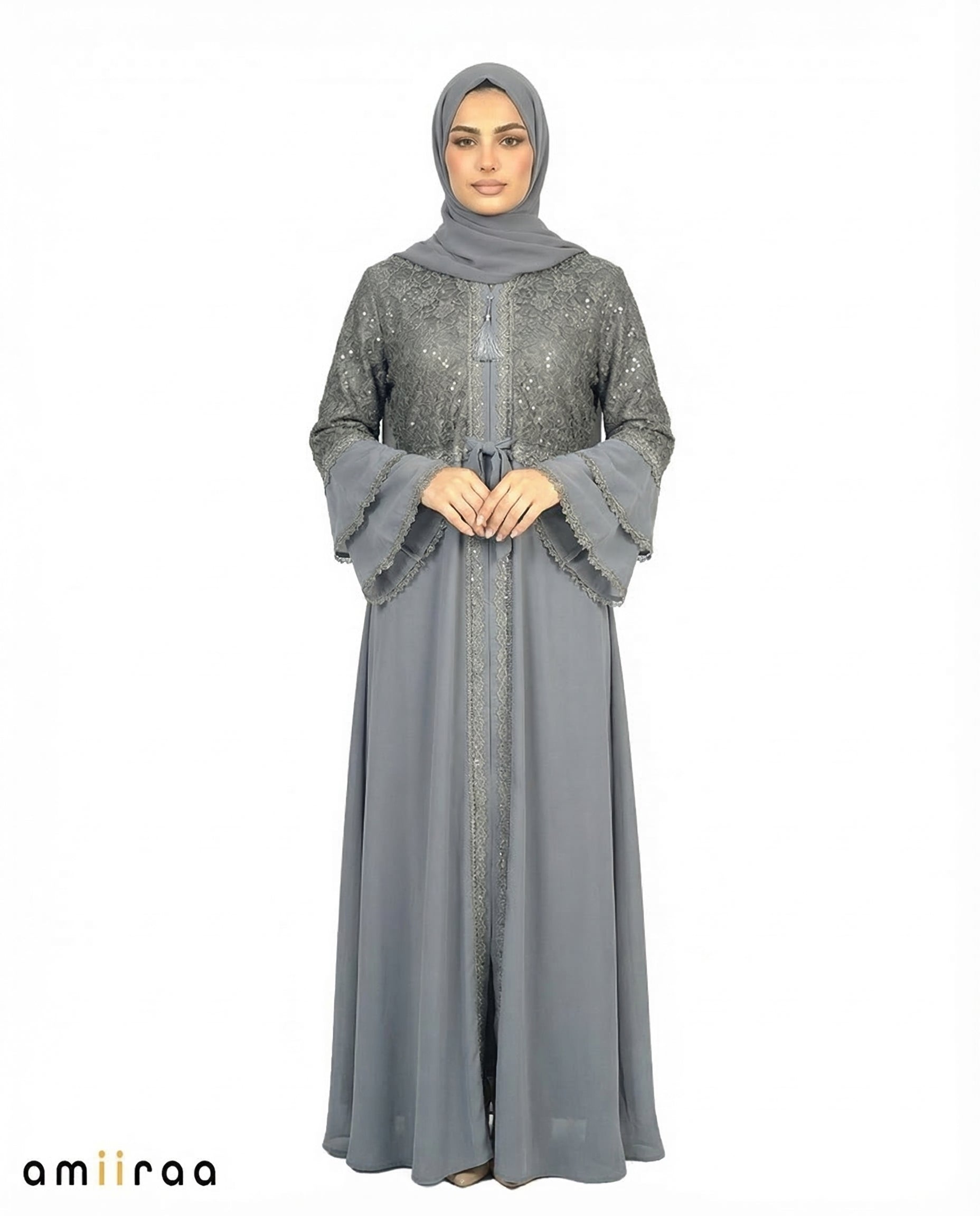 Iron Gate Elegant Embellished Lace Bodice Full Length Abaya