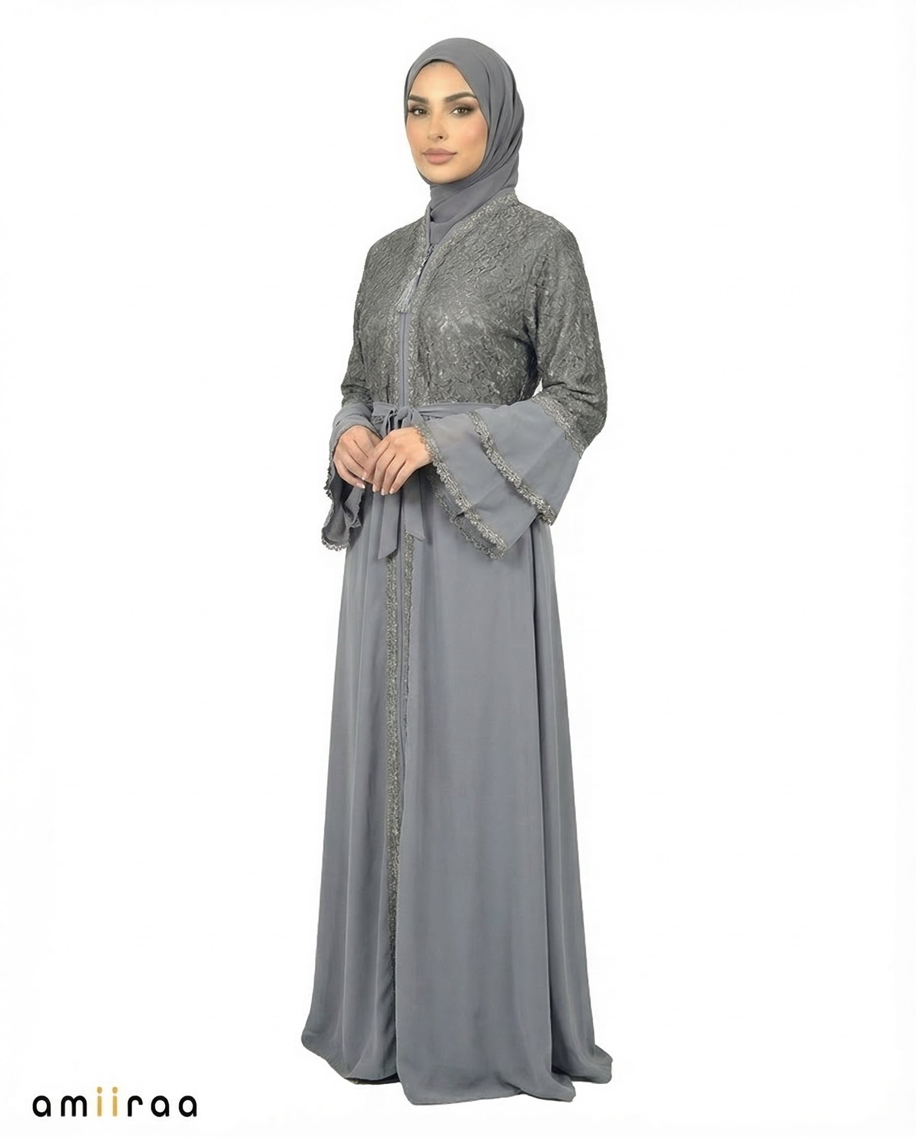 Iron Gate Elegant Embellished Lace Bodice Full Length Abaya
