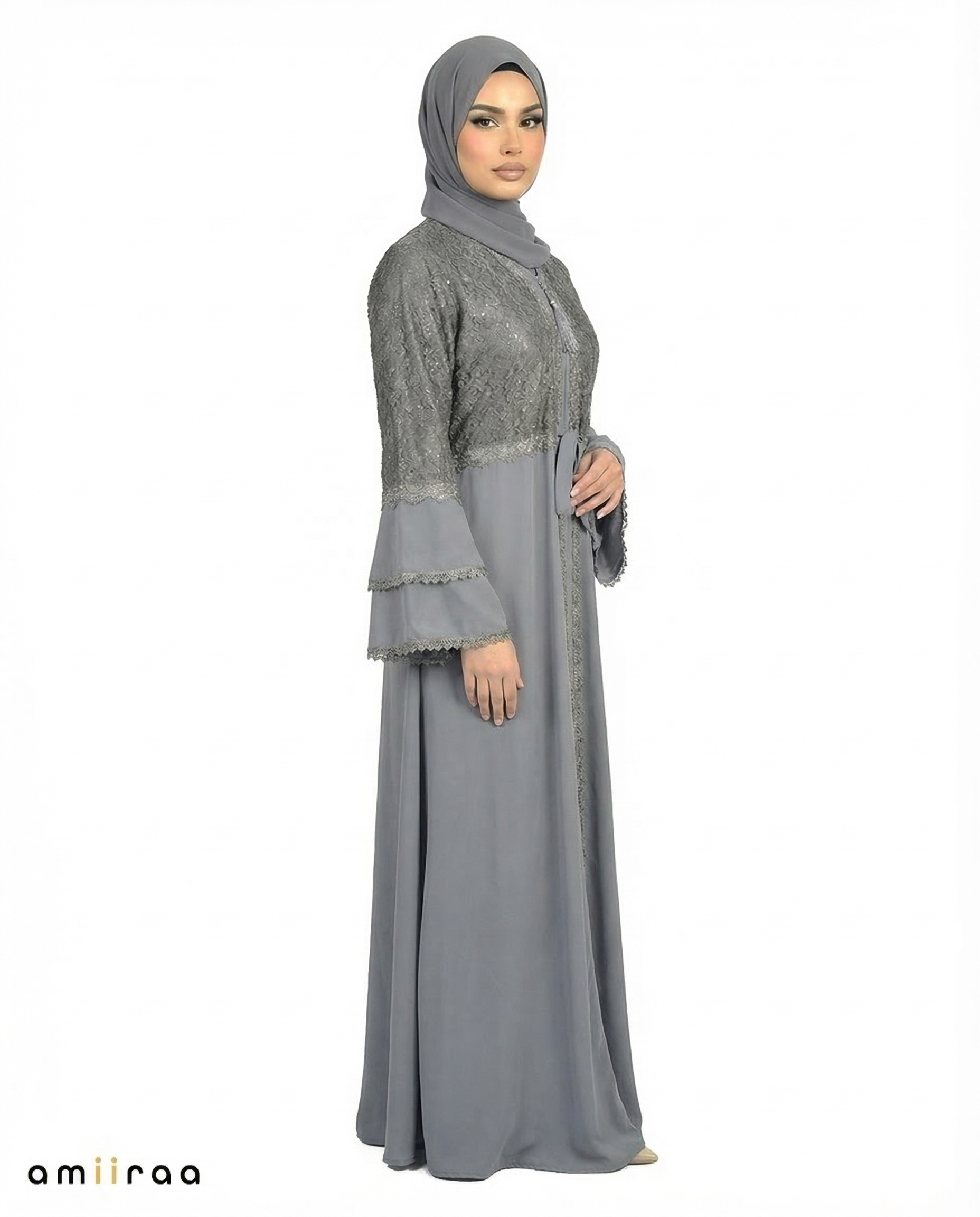 Iron Gate Elegant Embellished Lace Bodice Full Length Abaya
