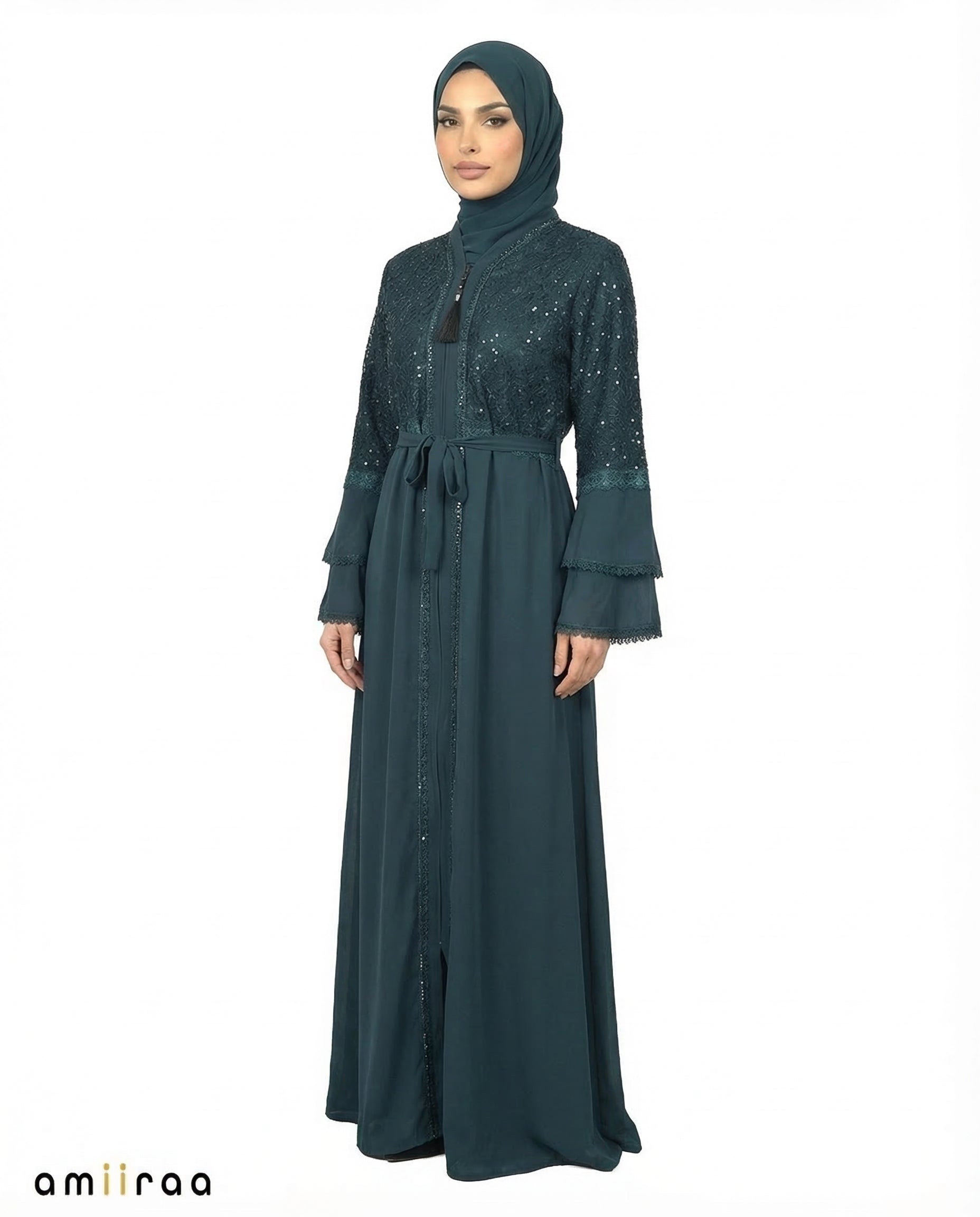 Blueberry Elegant Embellished Lace Bodice Full Length Abaya