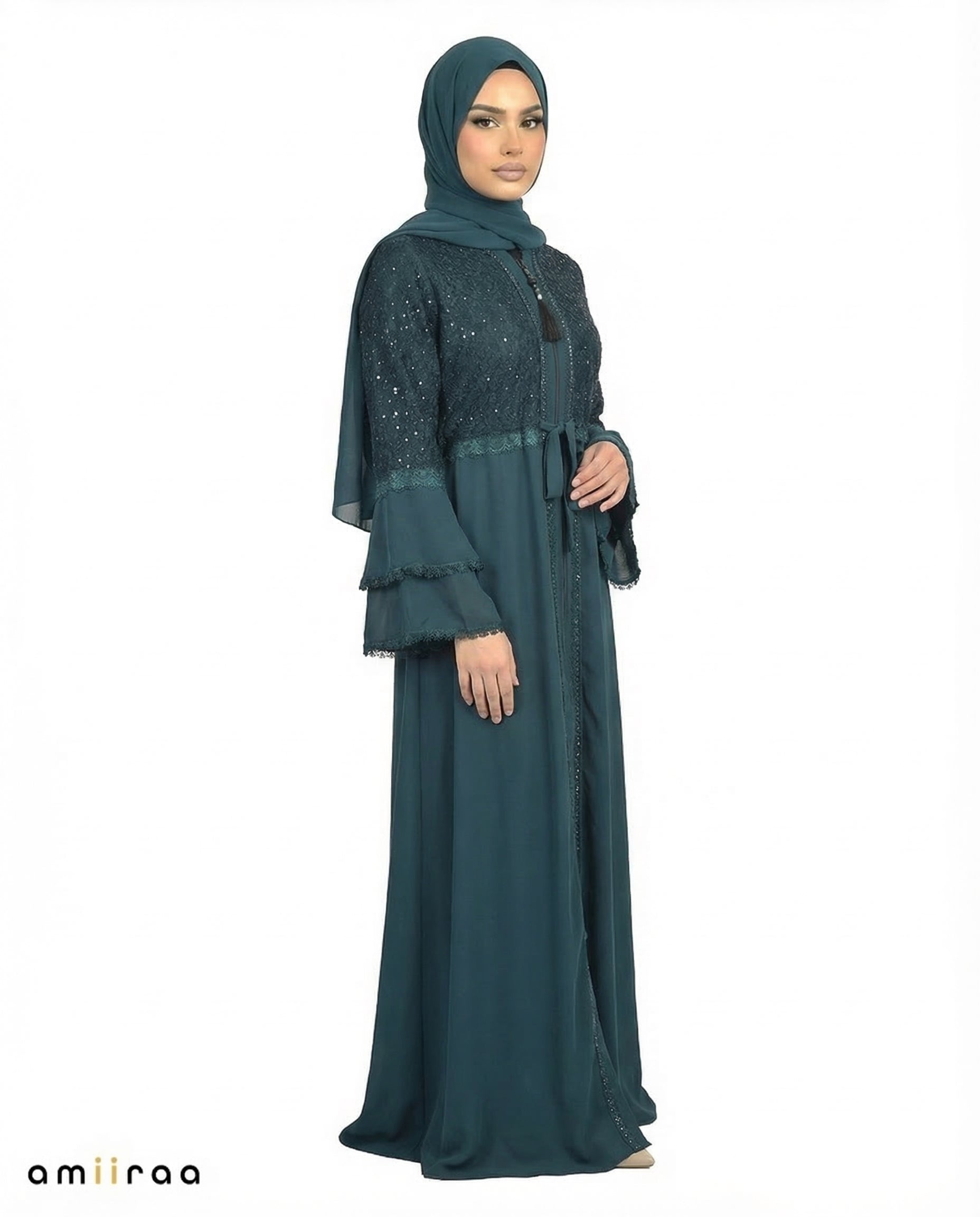Blueberry Elegant Embellished Lace Bodice Full Length Abaya