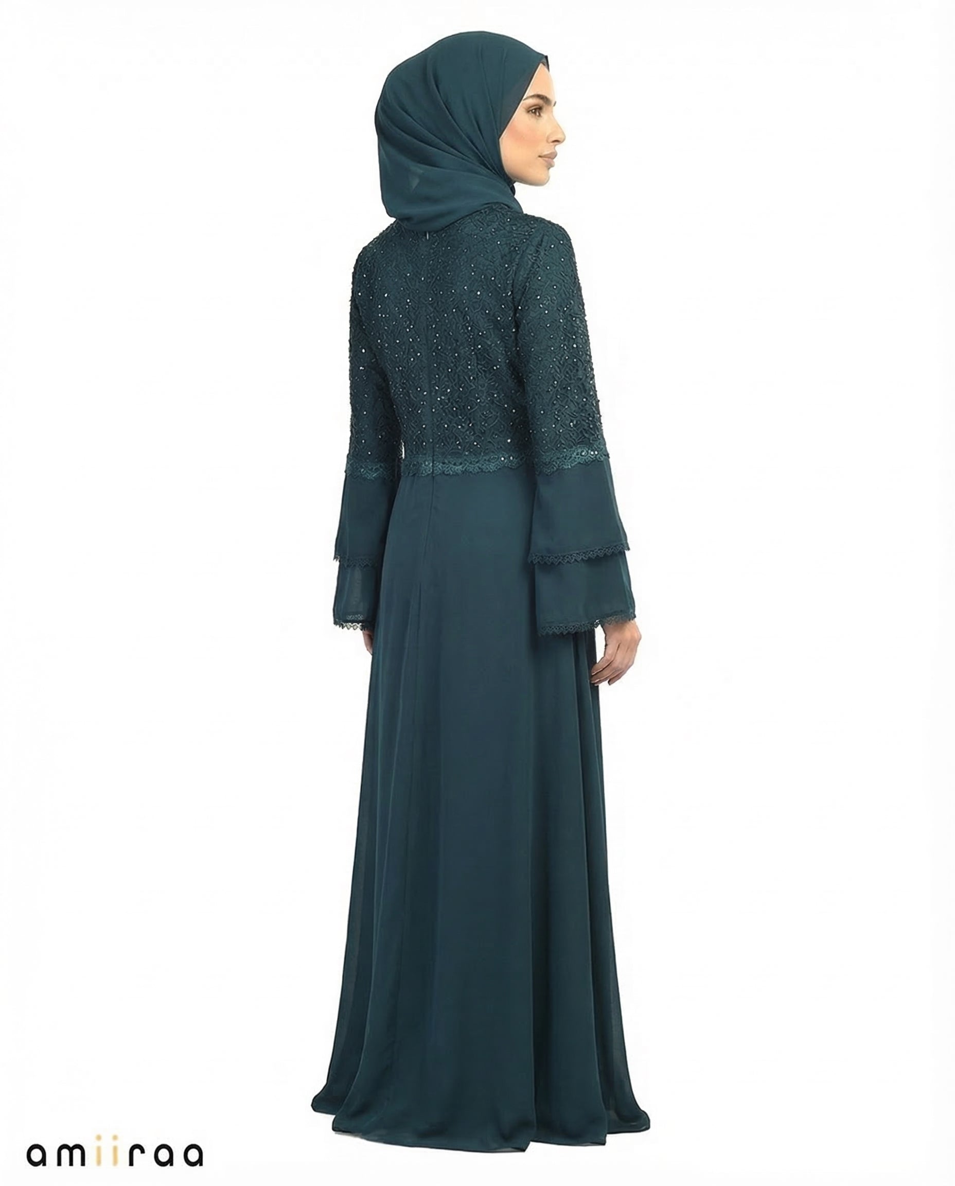 Blueberry Elegant Embellished Lace Bodice Full Length Abaya