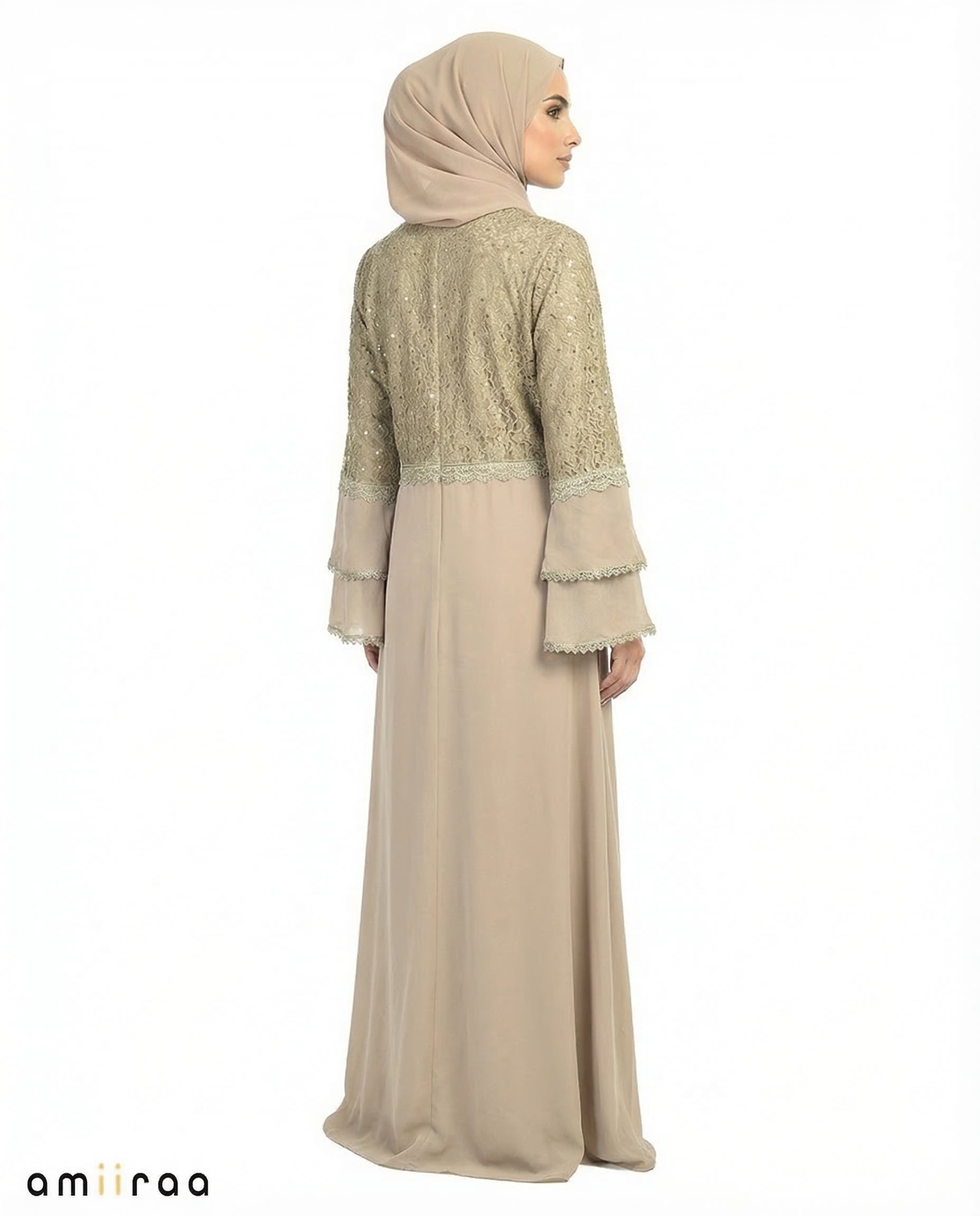 Fallen Rock Elegant Embellished Lace Bodice Full Length Abaya