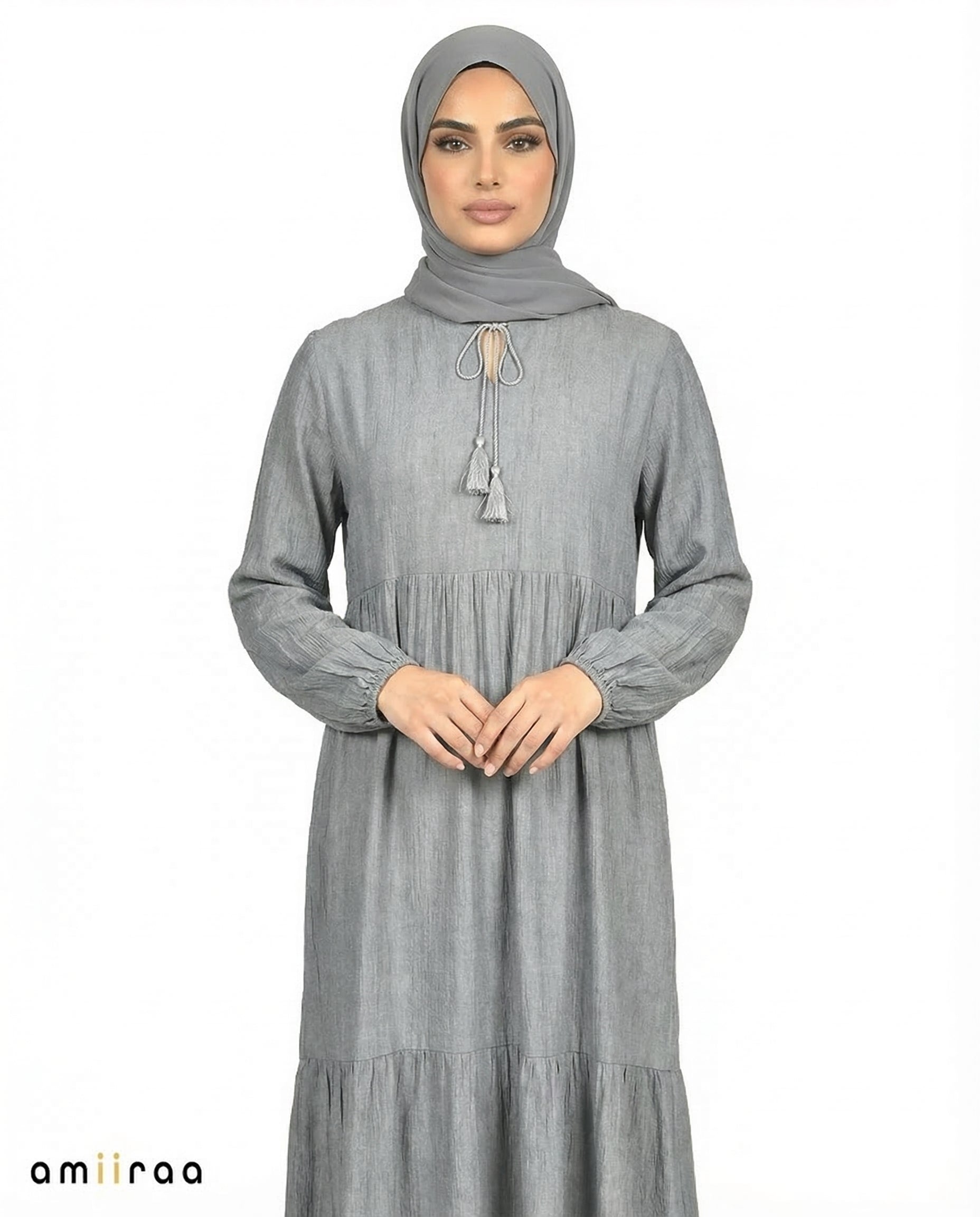 Trade Winds Textured Tiered Modest Maxi Dress with Tassel