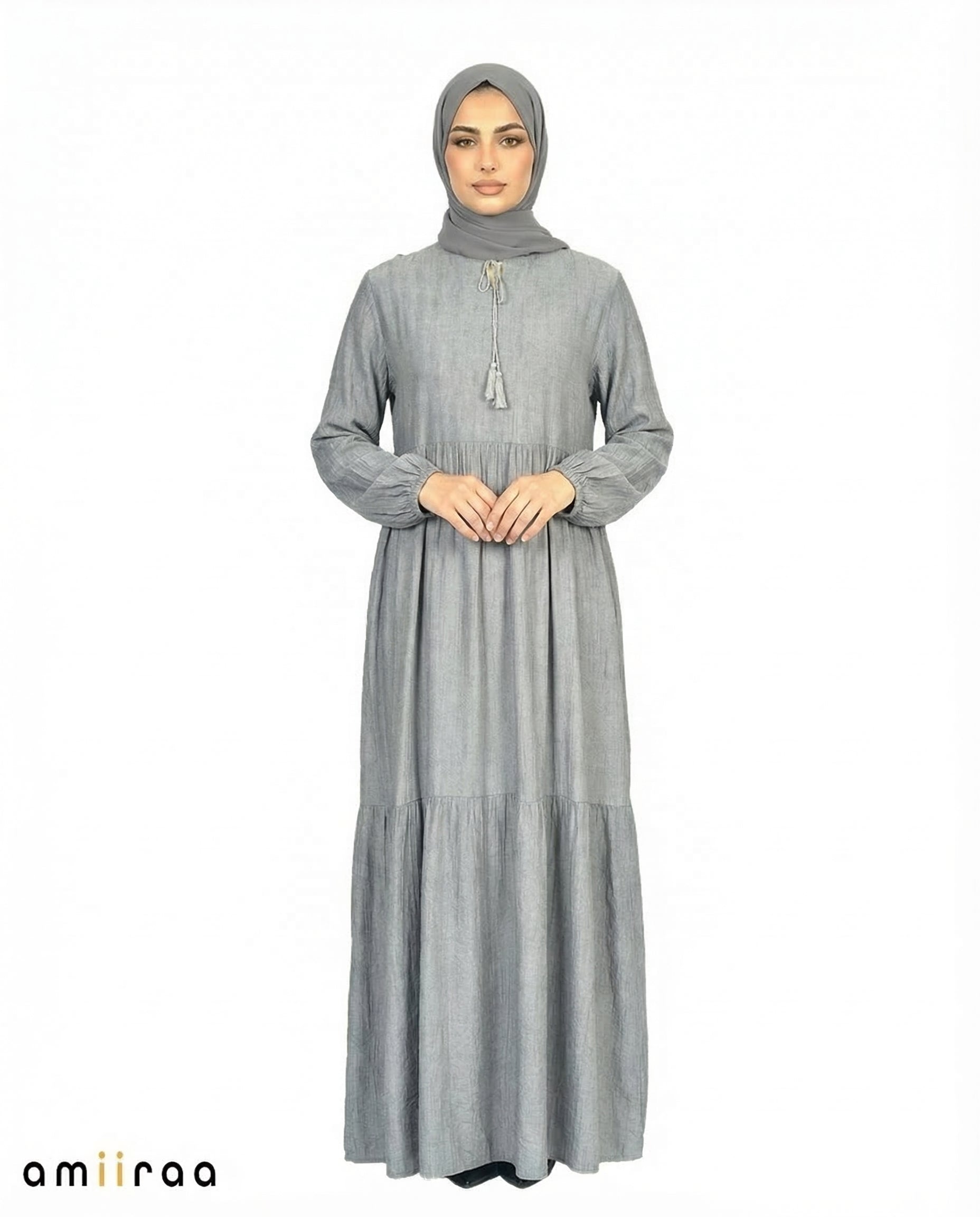 Trade Winds Textured Tiered Modest Maxi Dress with Tassel