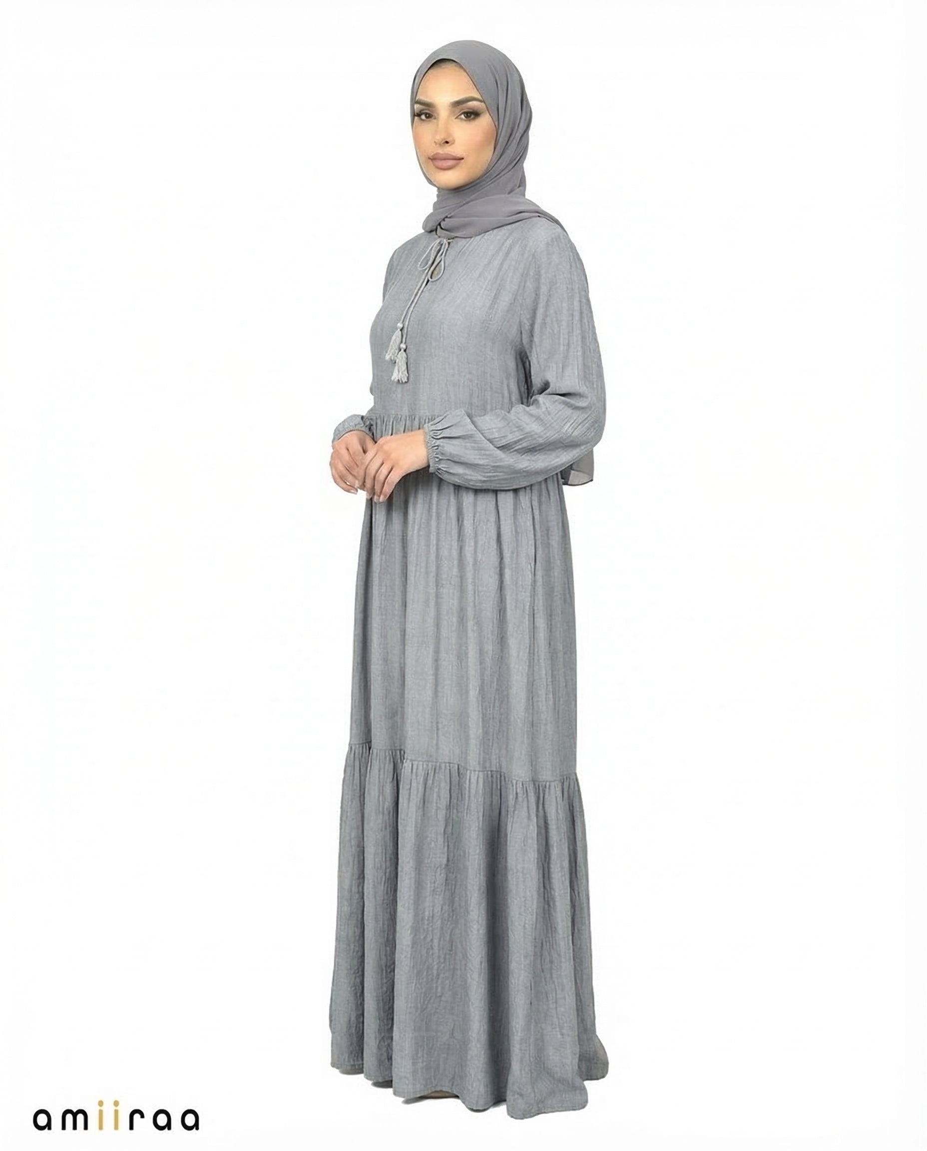 Trade Winds Textured Tiered Modest Maxi Dress with Tassel