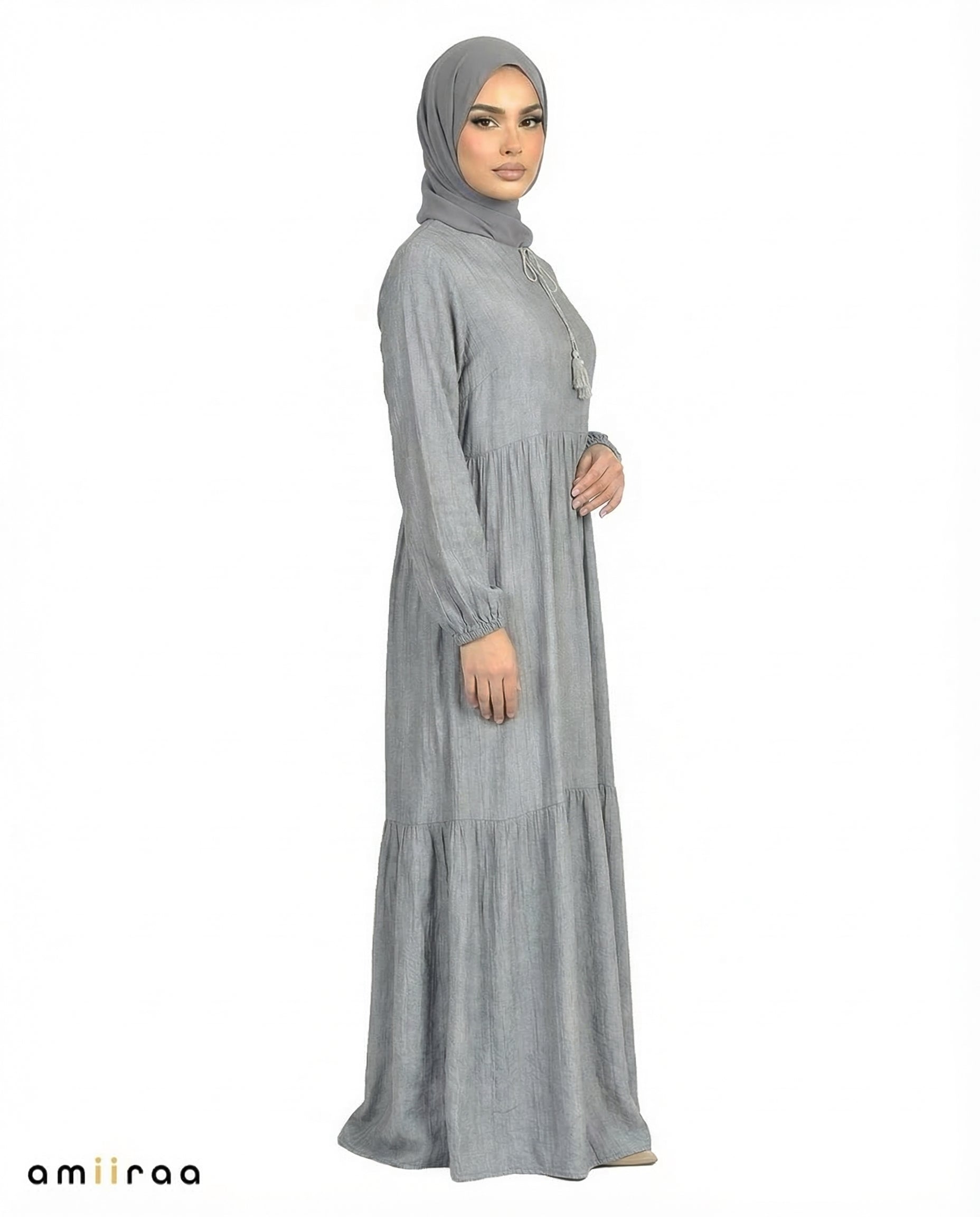 Trade Winds Textured Tiered Modest Maxi Dress with Tassel