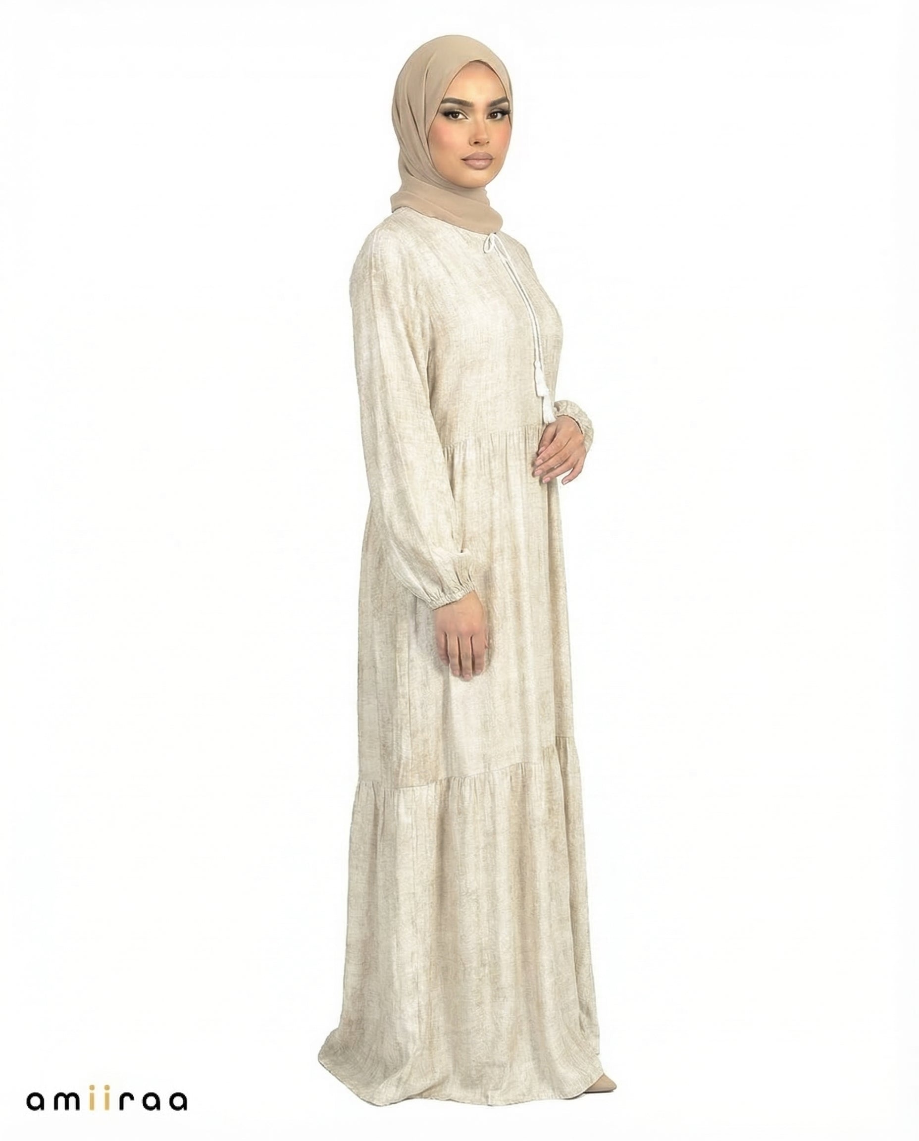 Wind Chime Textured Tiered Modest Maxi Dress with Tassel