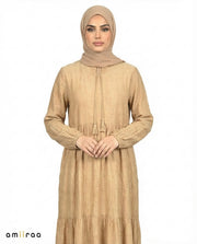 Tiger's Eye Textured Tiered Modest Maxi Dress with Tassel