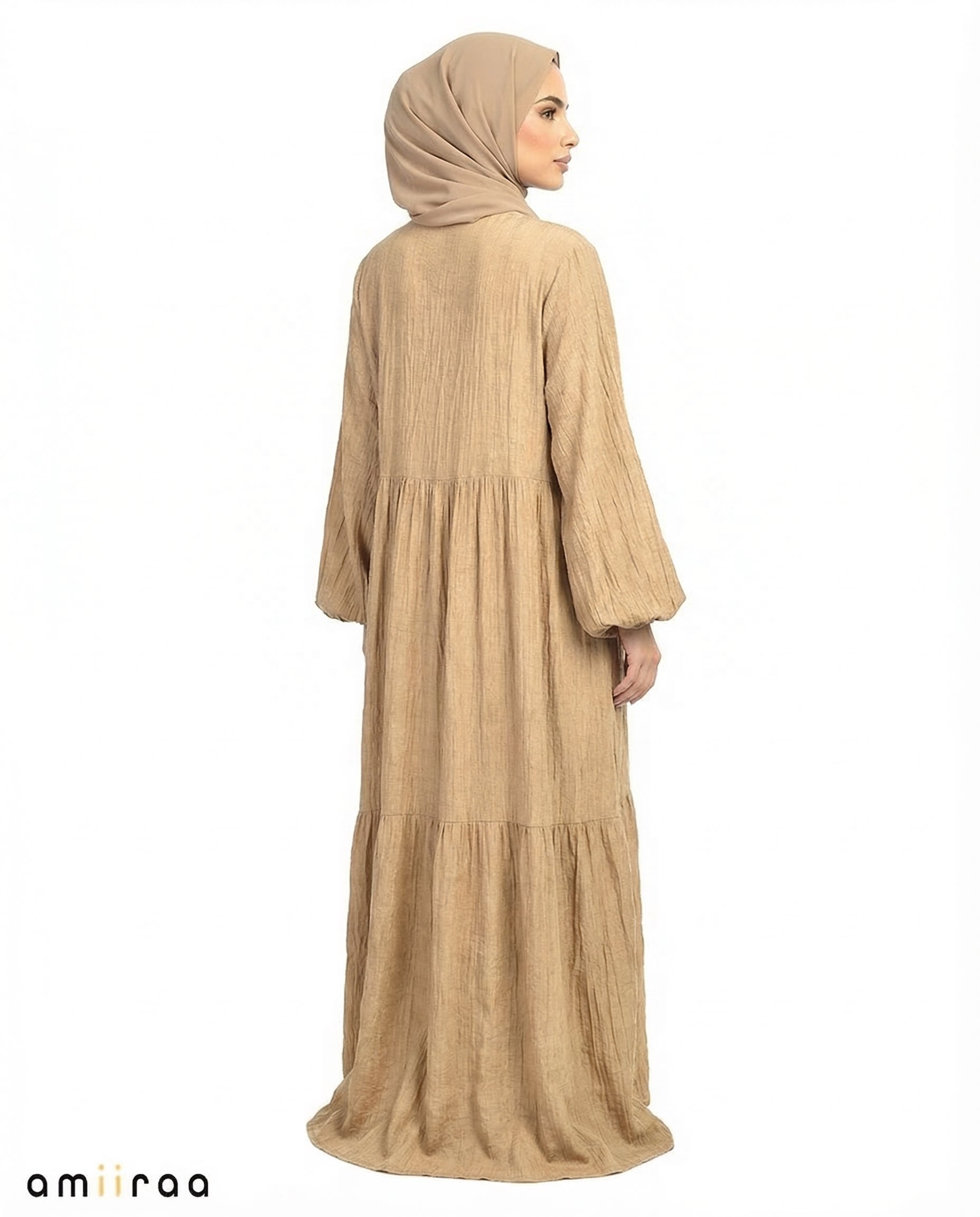 Tiger's Eye Textured Tiered Modest Maxi Dress with Tassel