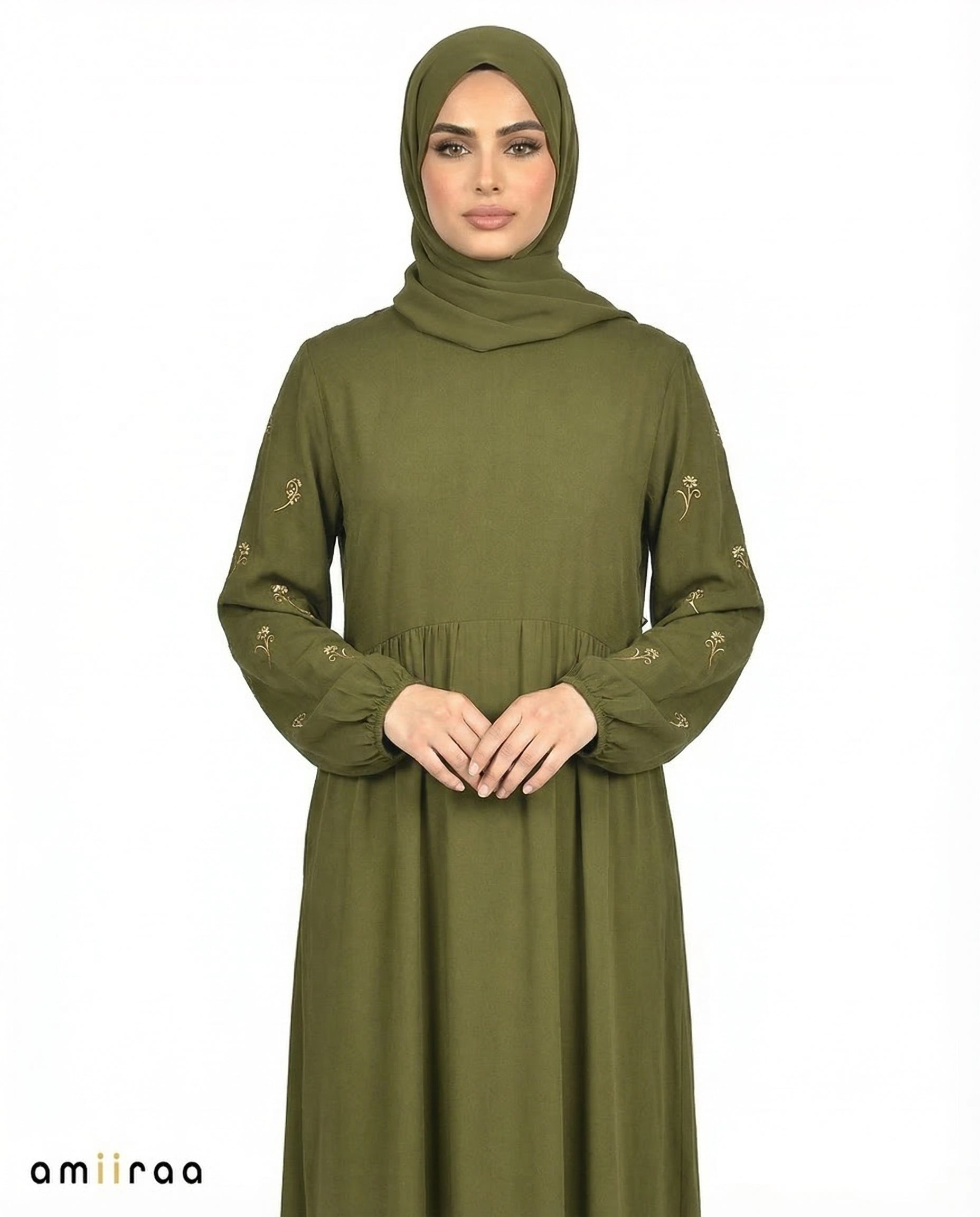 Capulet Olive Embroidered Sleeve Modest Maxi Dress