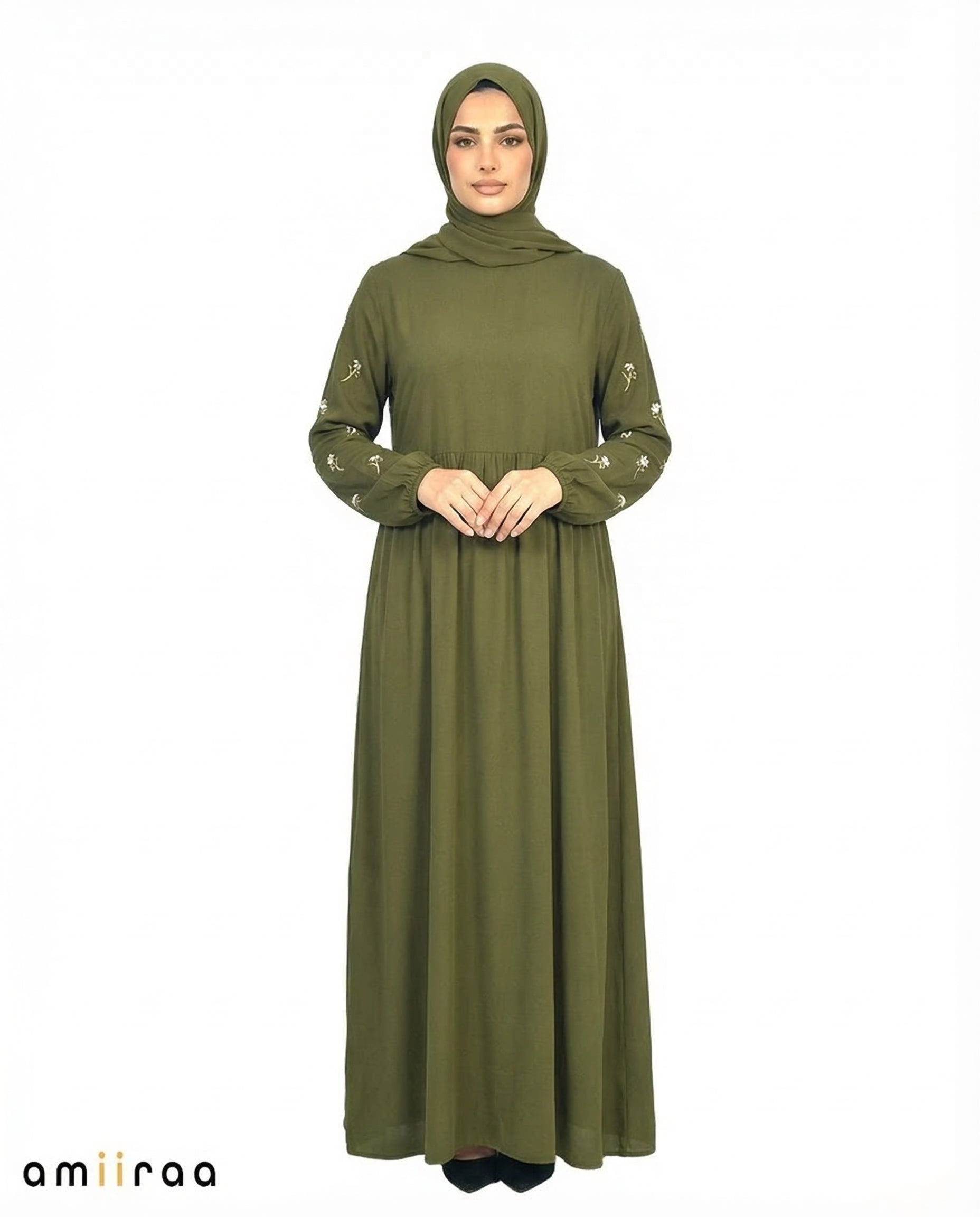 Capulet Olive Embroidered Sleeve Modest Maxi Dress