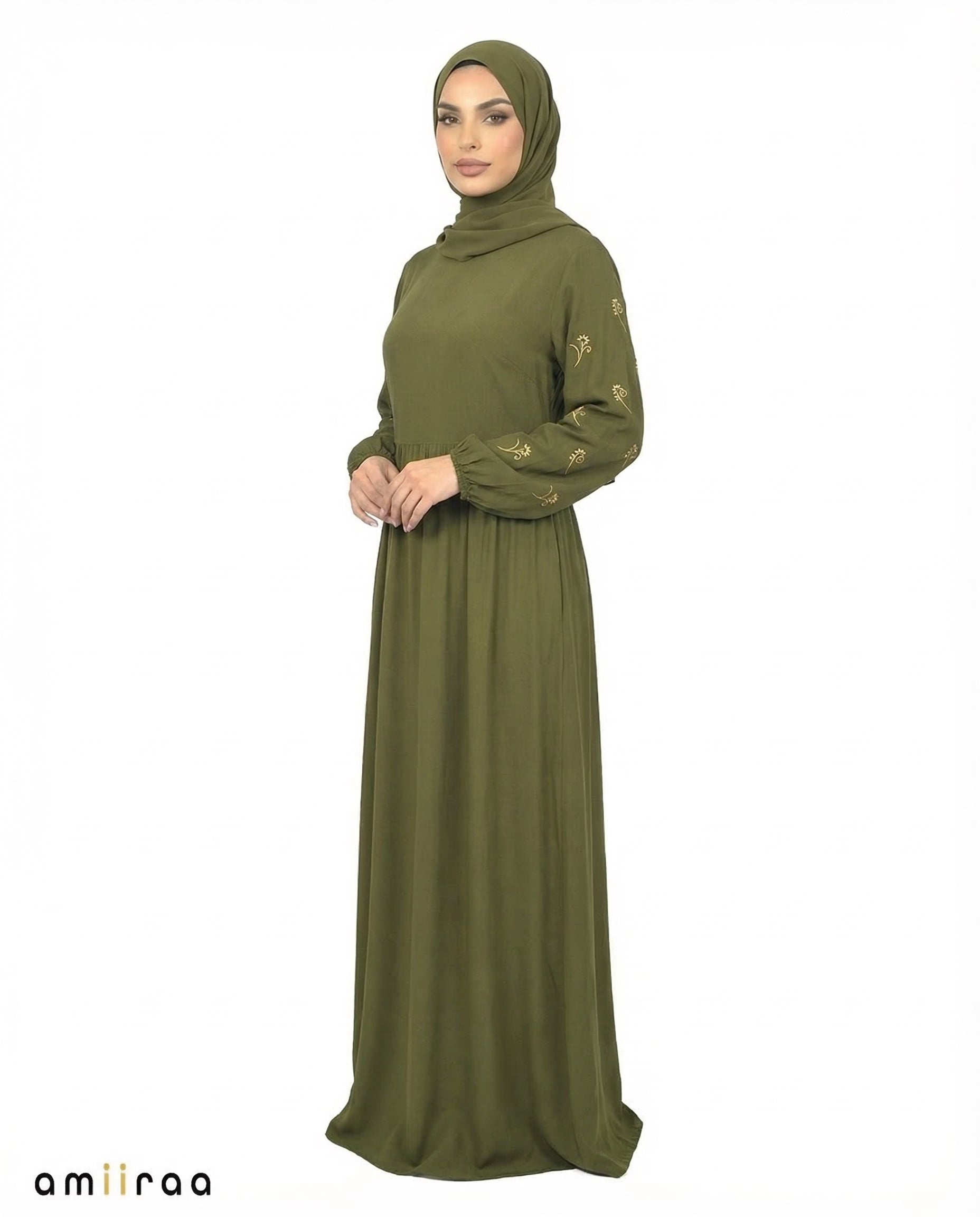 Capulet Olive Embroidered Sleeve Modest Maxi Dress