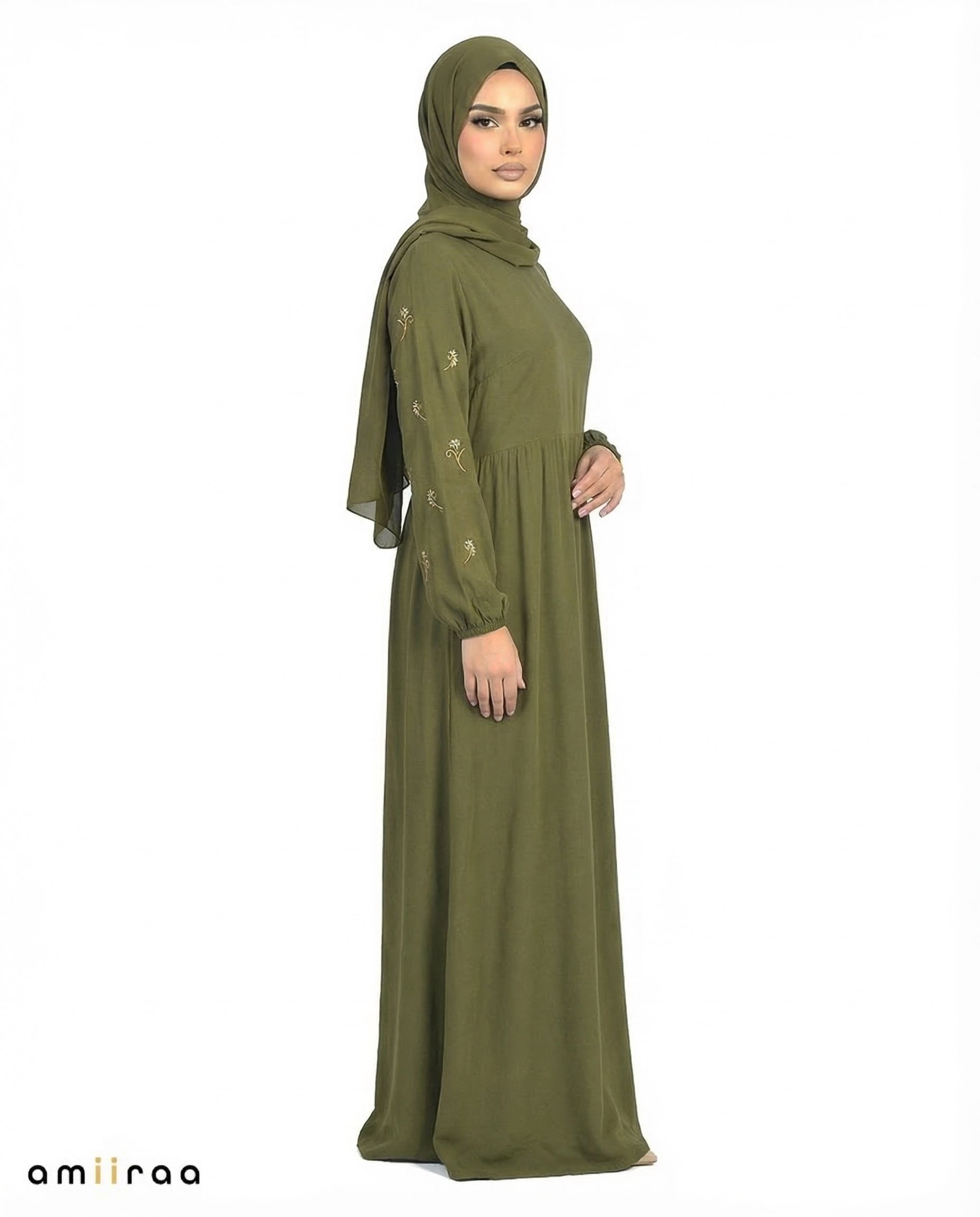 Capulet Olive Embroidered Sleeve Modest Maxi Dress