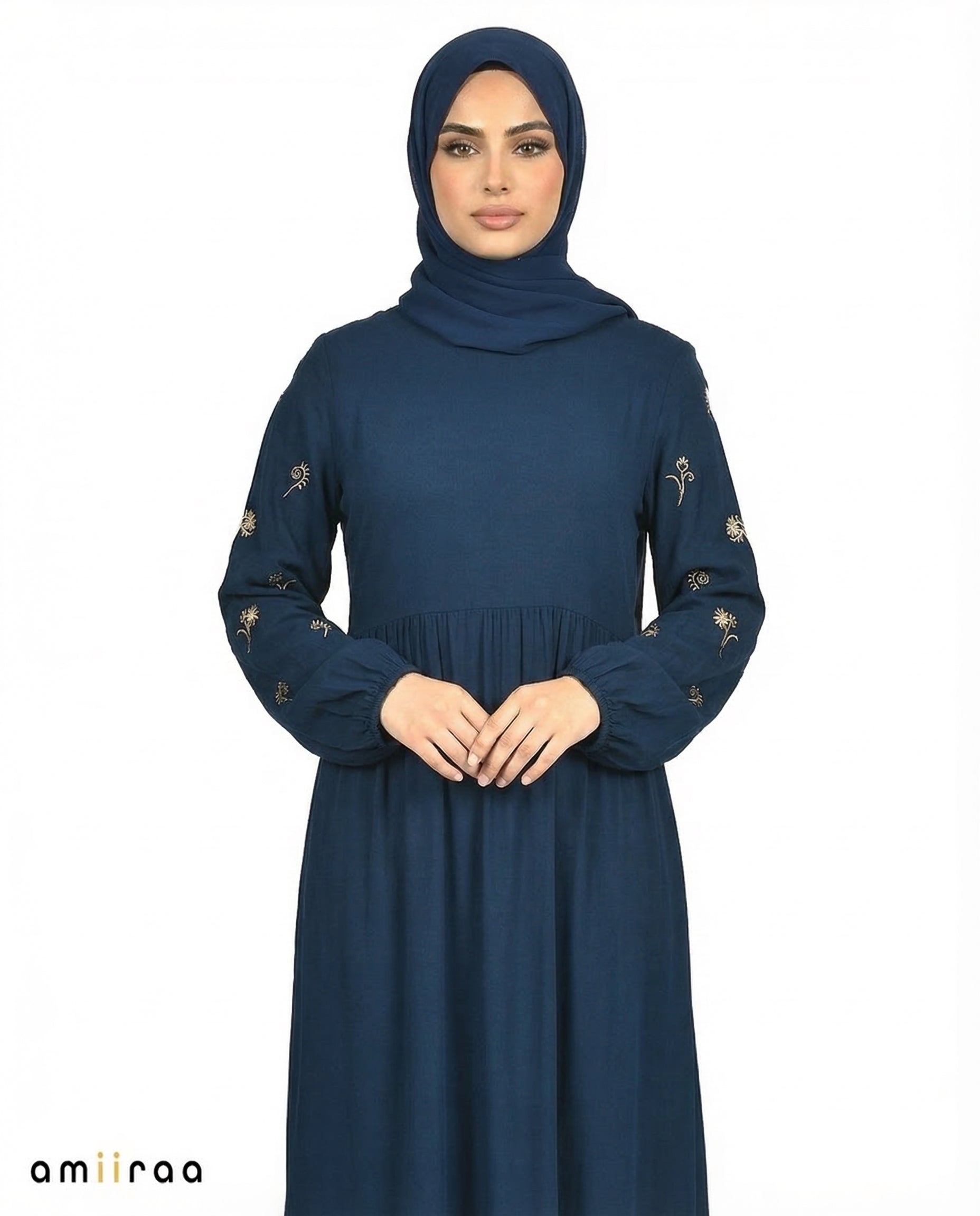 Blue Opal Embroidered Sleeve Modest Maxi Dress