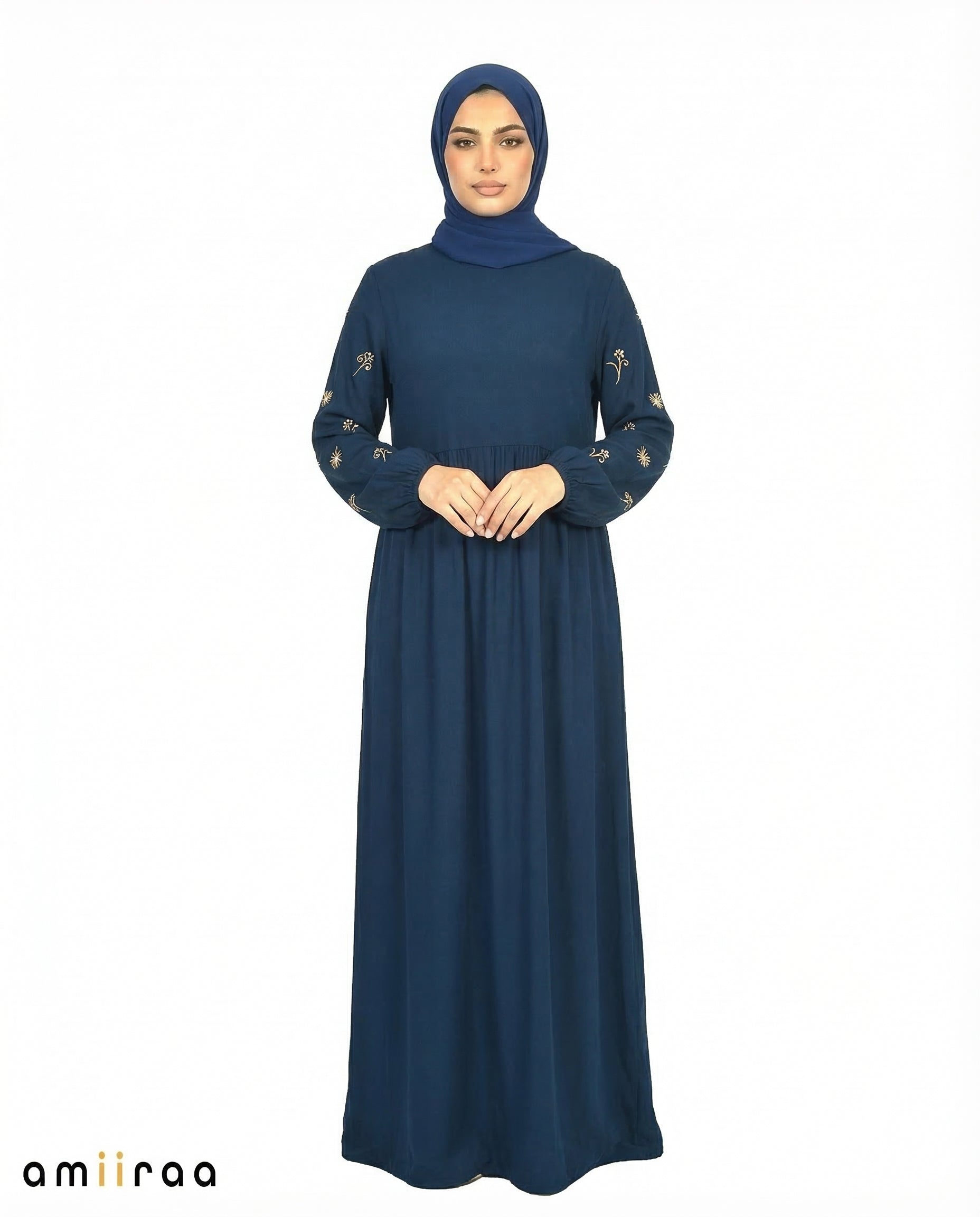 Blue Opal Embroidered Sleeve Modest Maxi Dress